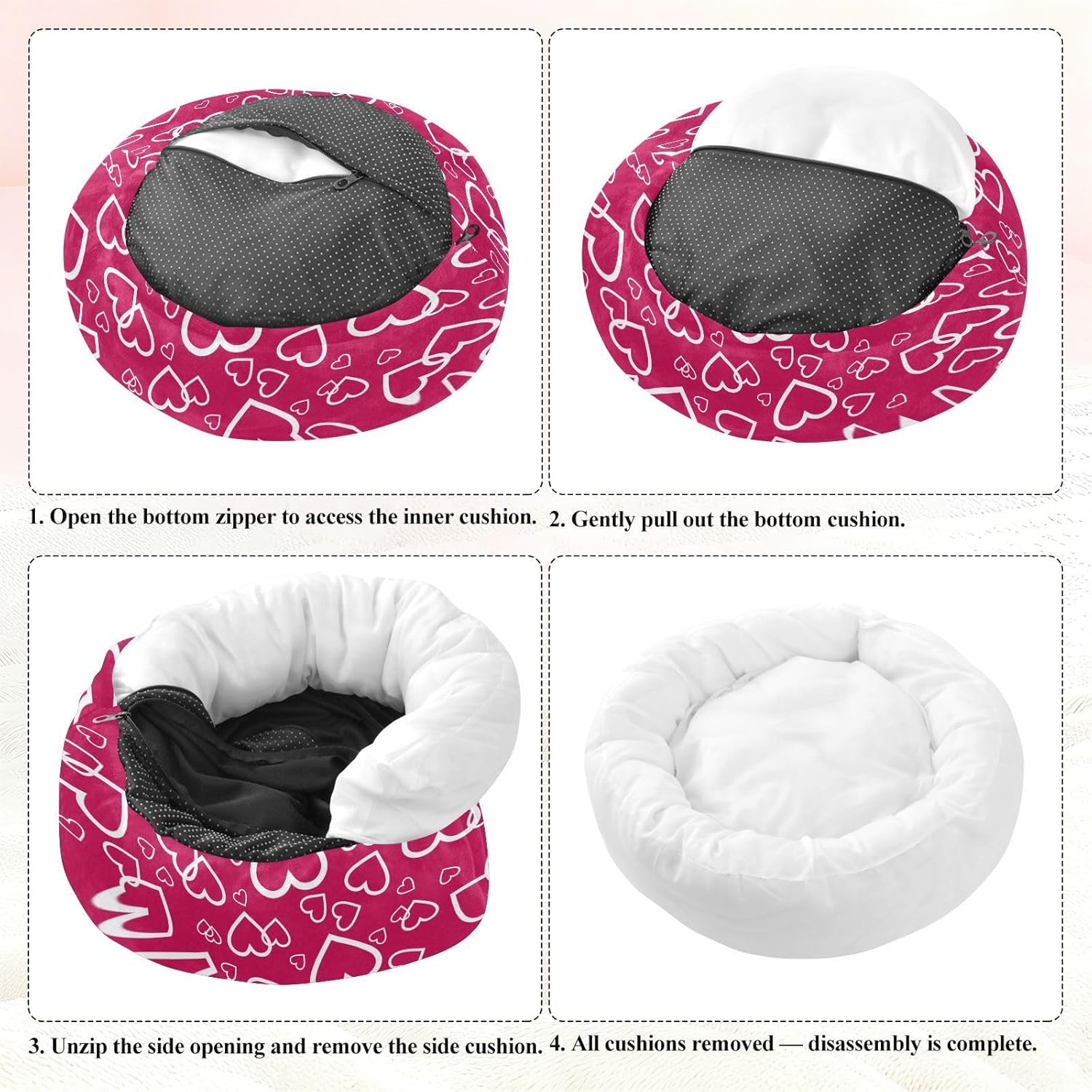 Dog Bed Ultra Soft Fluffy Comfortable Cat Bed, Valentine's Day Printing Washable Dog Beds Anti-Slip Round Pet Beds for Medium Dogs
