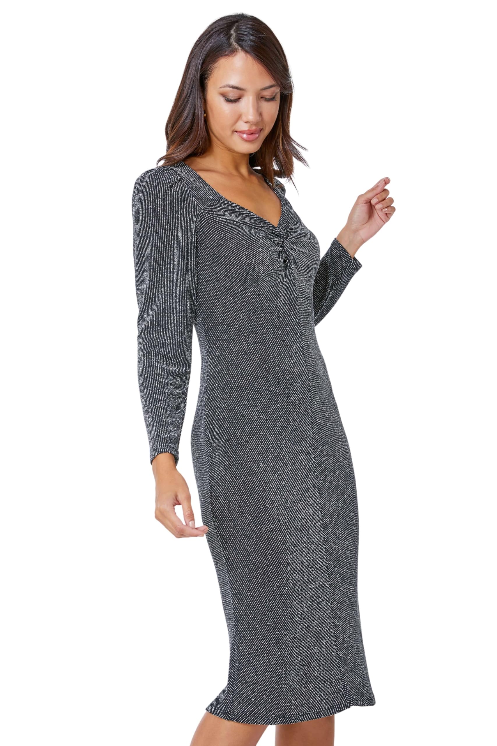 Roman - Women's - Midi Dress - Size 10 - Silver - Glitter Jersey