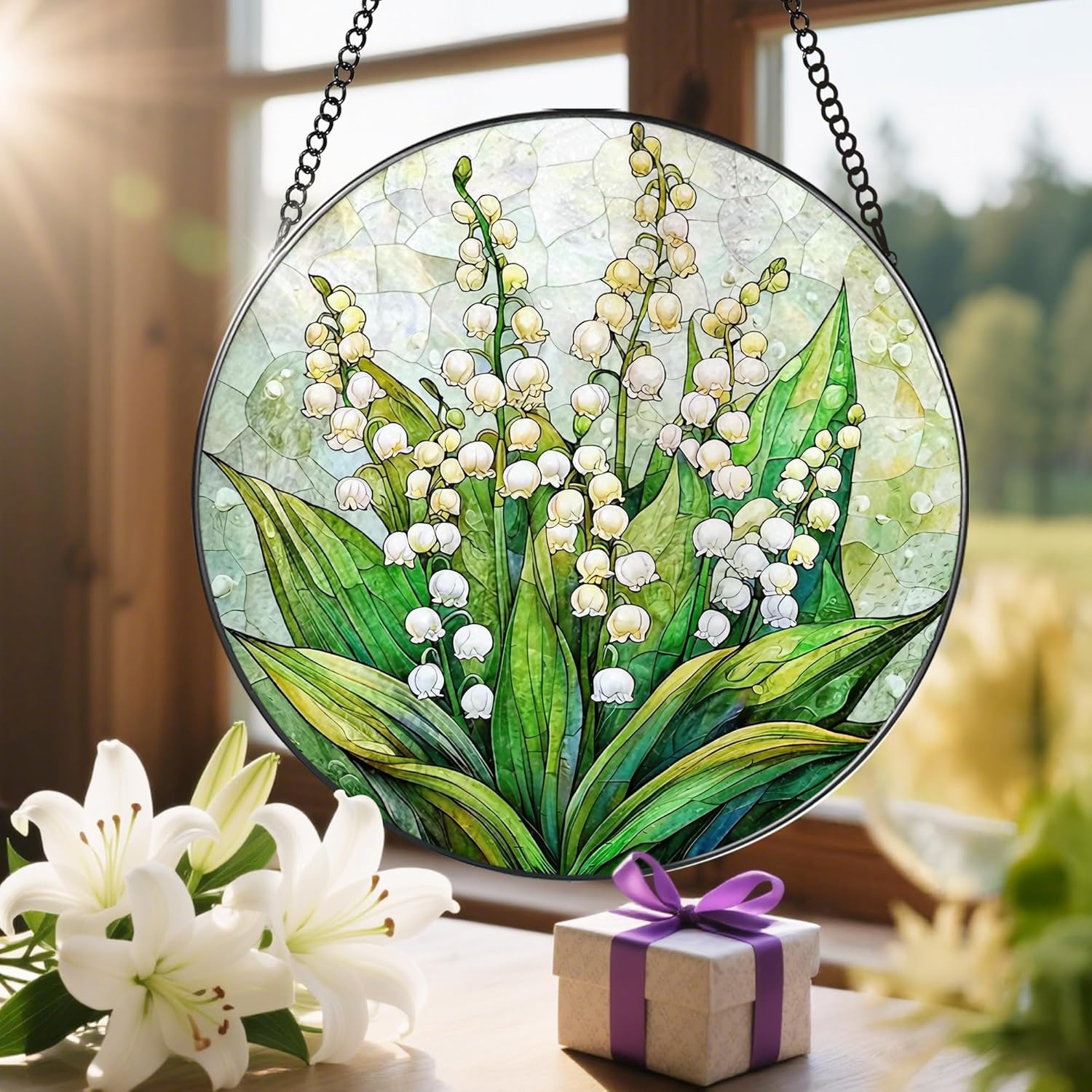 8'' Lily of the Valley Sun Catcher Ornament, Stained Glass Window Hanging, Suncatchers for Windows Hanging Ornaments, Window Decor | Flower Lover Gift, Mother's Day, Christmas, Birthday Gifts - Image 6