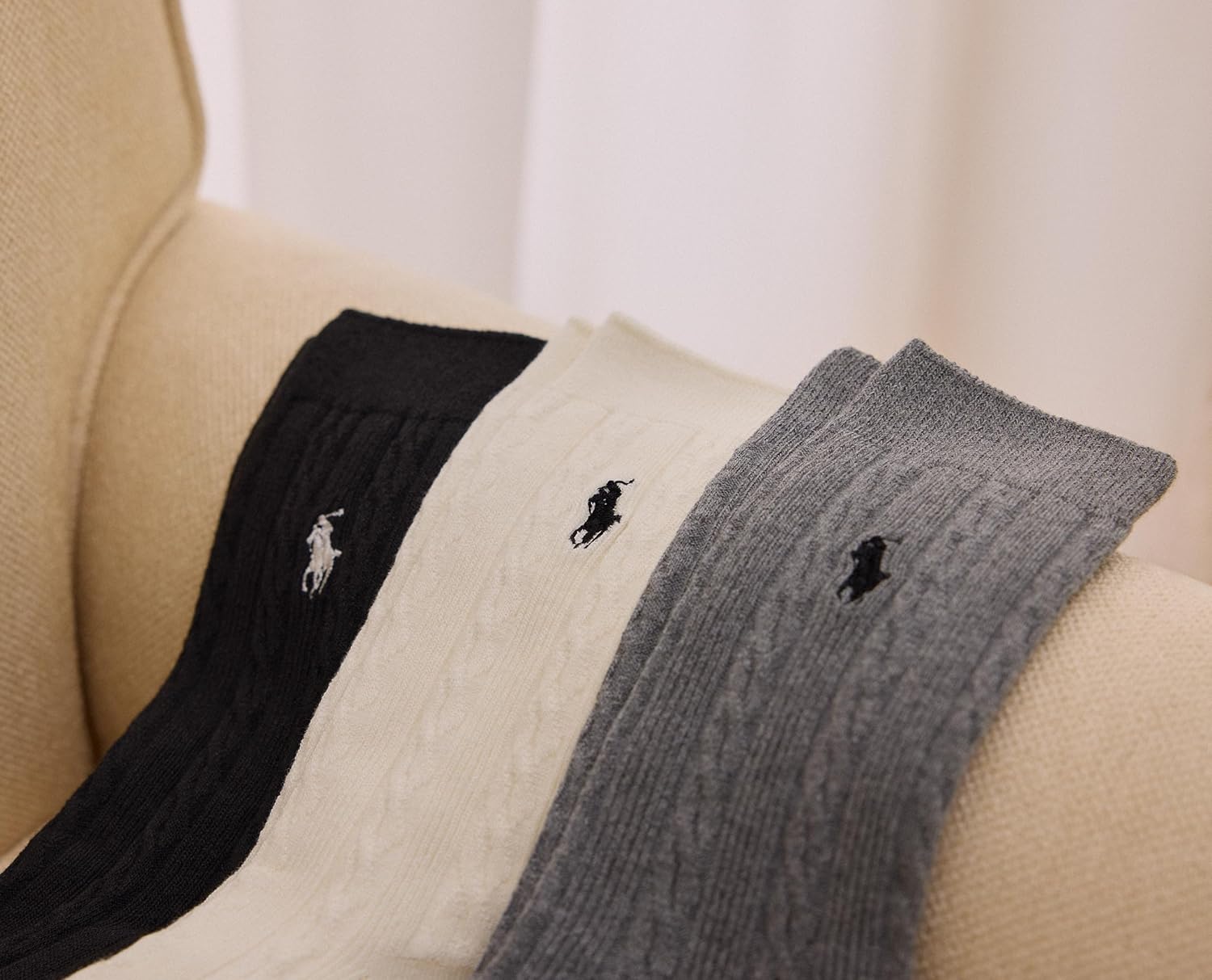 POLO RALPH LAUREN Women's Classic Cotton Cable Crew Socks (3-Pair) - Image 6