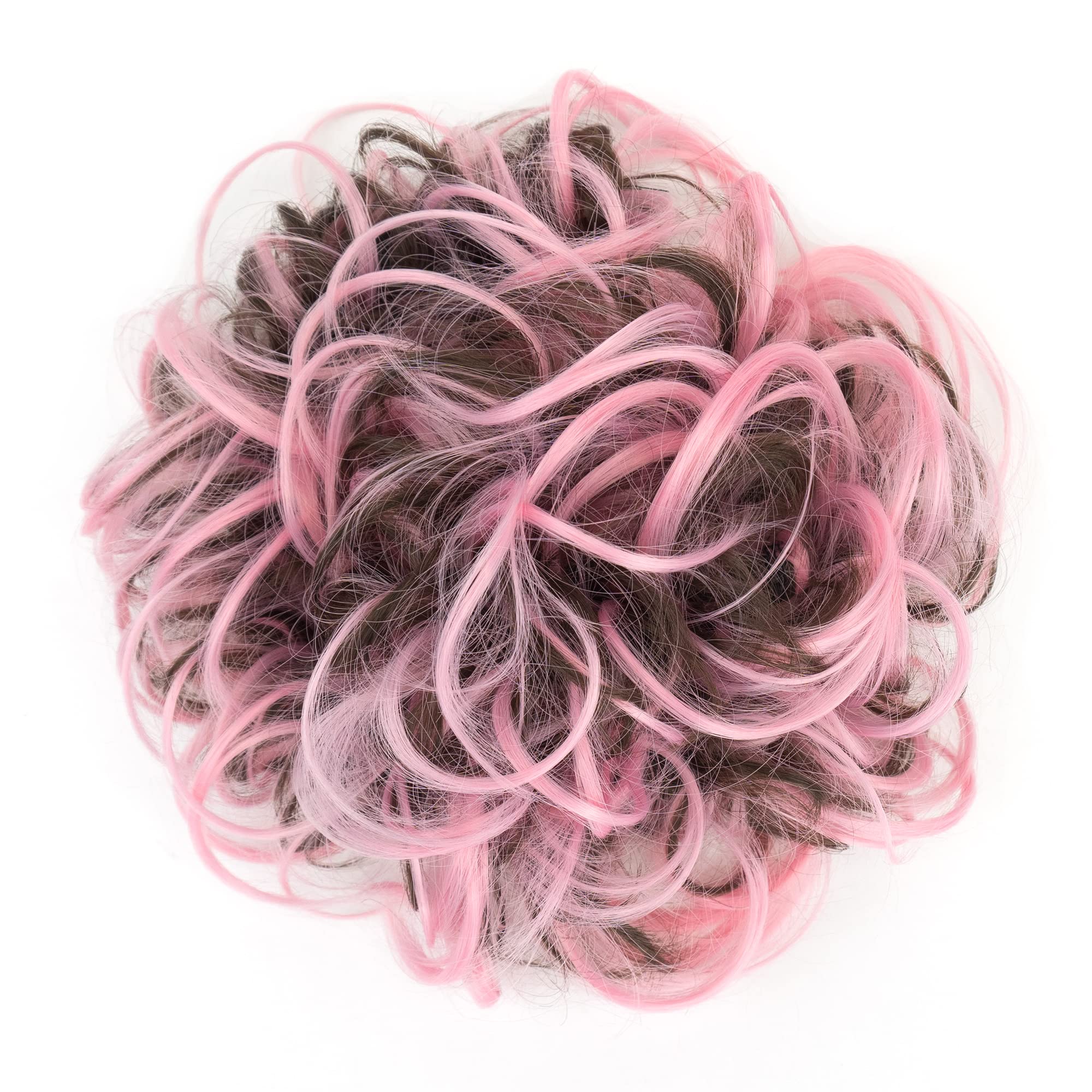 IMISSU Large Size Hairpiece Curly Messy Hair Bun Wrap Scrunchies Elastic Hair Band Donut Updo Chignon Hair Extension Piece for Women Girl (Brown Pink) - Image 3