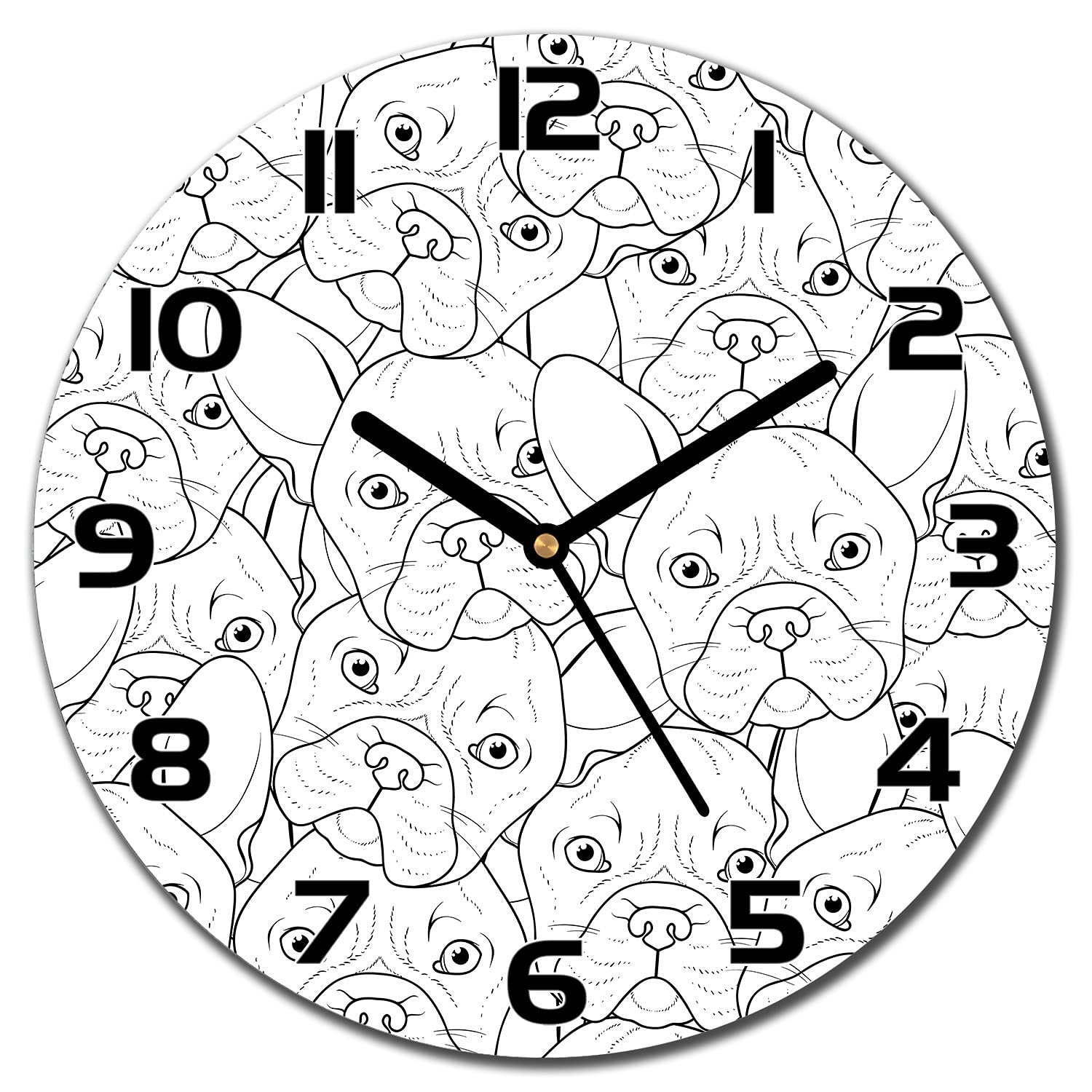Horloge murale en verre incassable 30 cm cuisine salon motif Bulldog Français