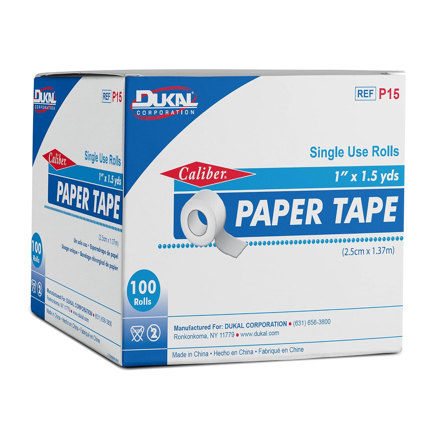 Dukal P15 Caliber Single Use Paper Tape, Non-Sterile, 1" Width x 1.5 Yard Length, Pack of 500