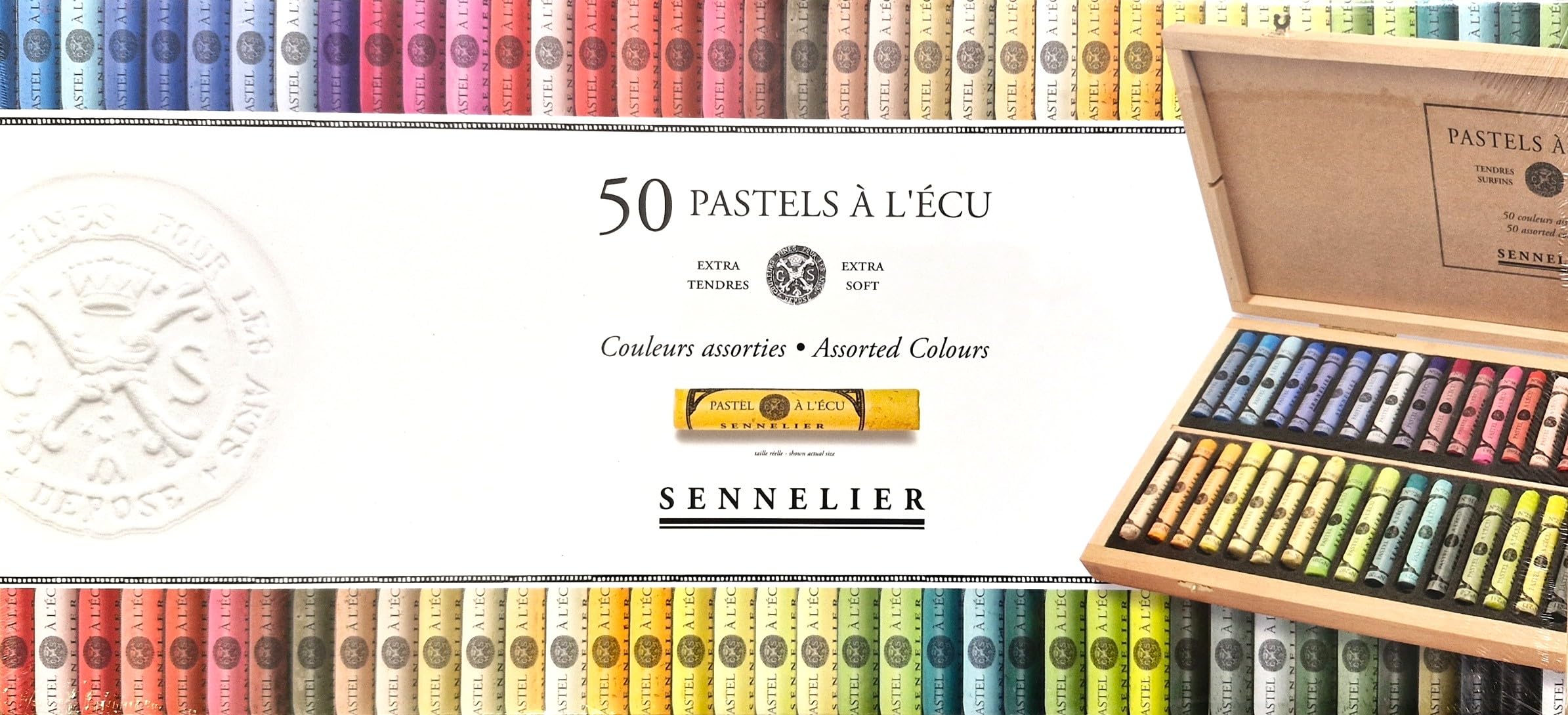 Sennelier 50 pastels secs Coffret en bois pastels tendres à l'écu et 1 carte