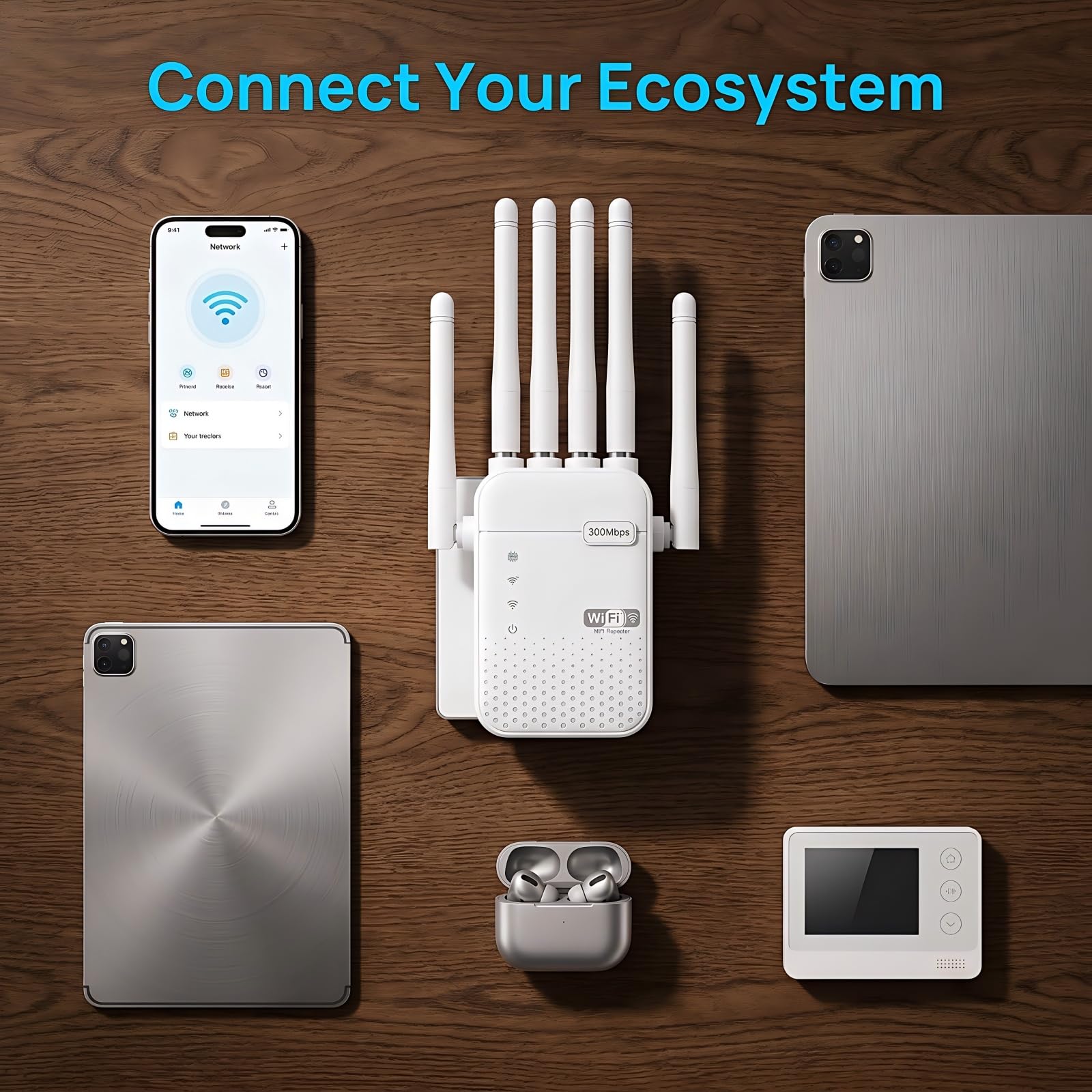 Répéteur WiFi Puissant, Amplificateur WiFi de dernière Technologie,6 Antennes,Couvrant Une Superficie de 9800m²,2 Ports LAN,Répéteur WiFi pour la Maison et Le Bureau-R08
