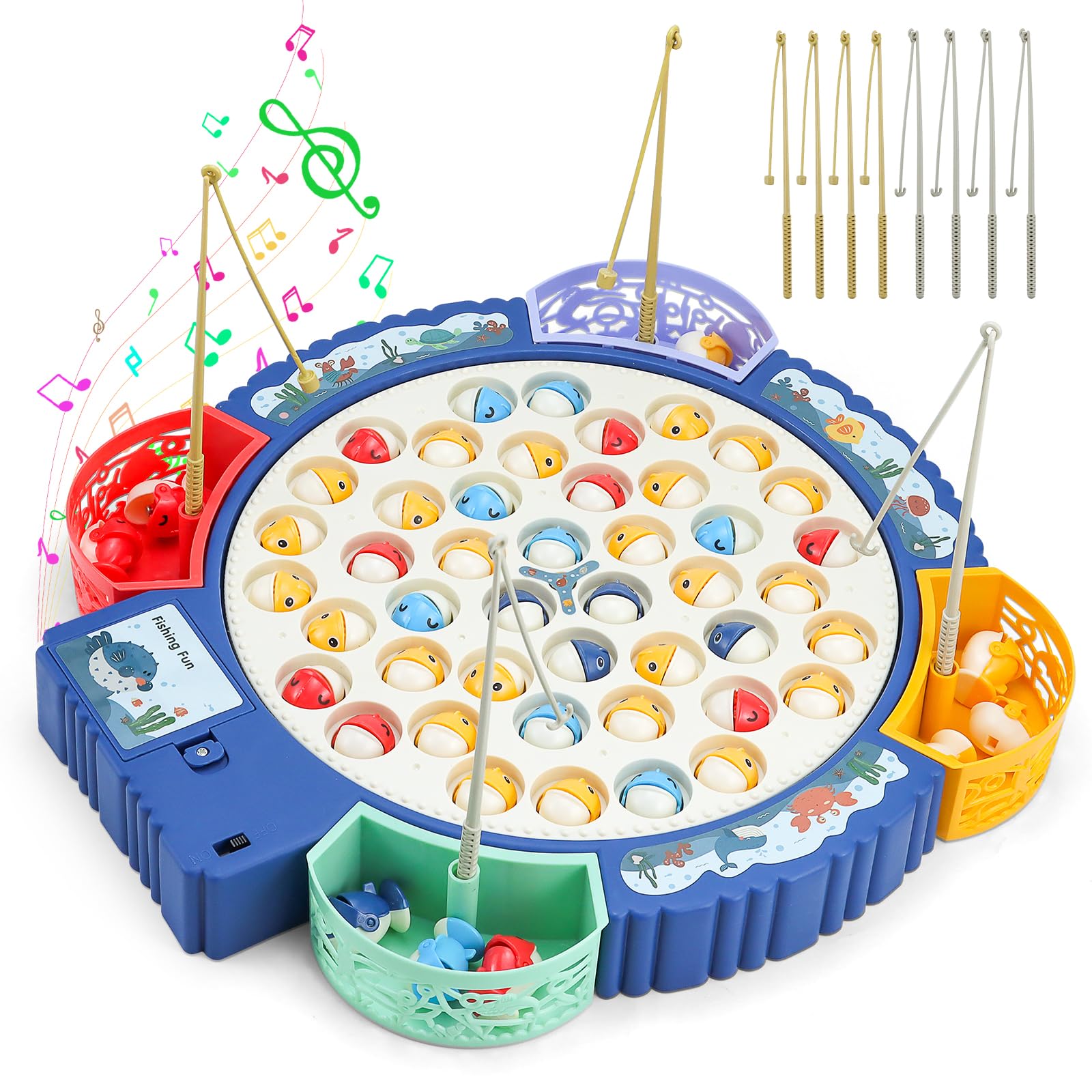 Qingning Gioco Musicale di Pesca con 55 Pesciolini e 8 Canna da Pesca, Gioco di Pesca Magnetica Elettrico Giocattolo Educativo Interattivo, Regali Montessori per Bambini di 2 3 4 5 6 Anni