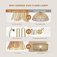 Vista 9 de Oneach Arc Floor Lamp for Living Room,Rattan Boho Floor Lamp with Hand-Woven Shade, Foot Switch,Gold Metal Base & Pole,Farmhouse Standing Lamp for