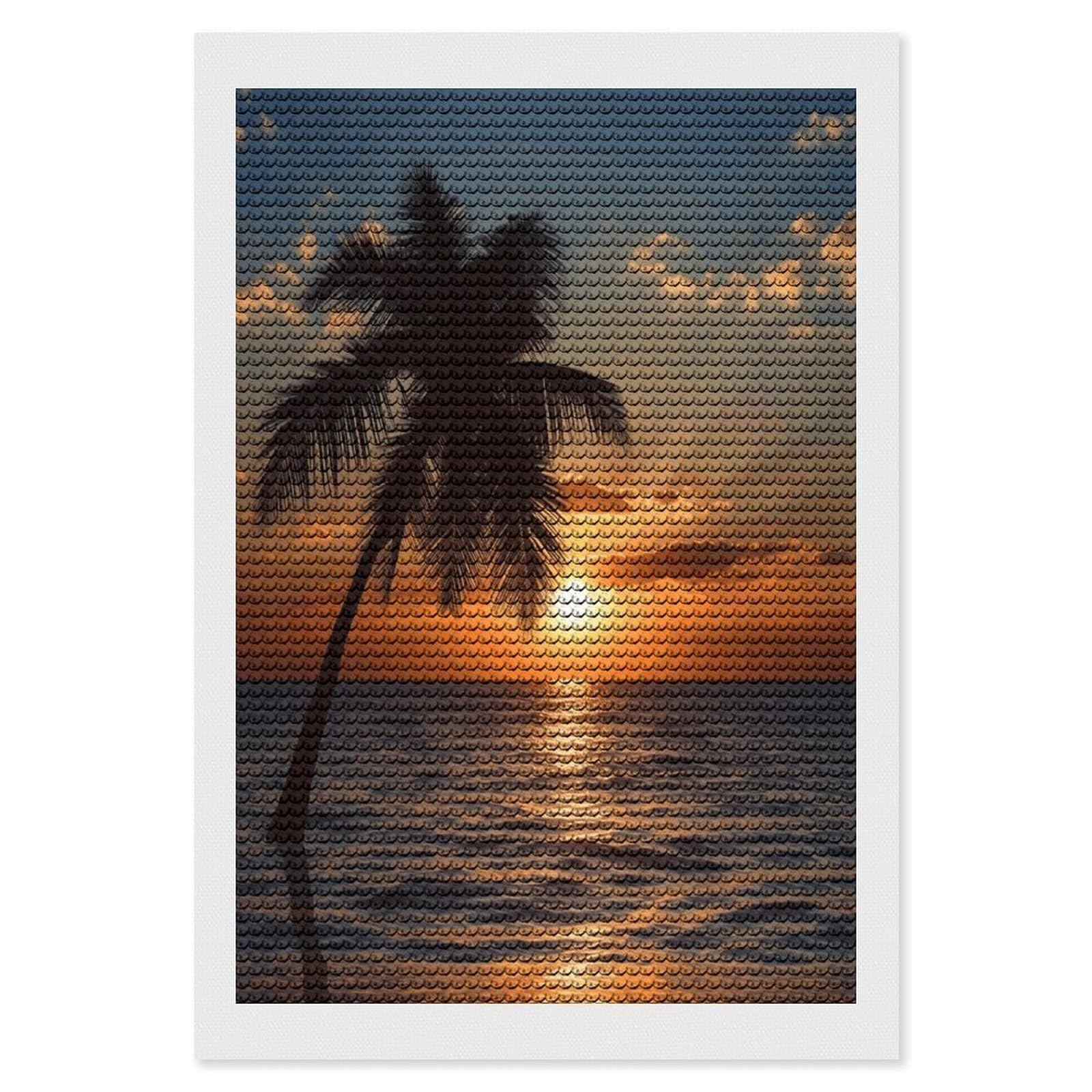 FekiLoot Sunset Palm Tree Ocean Diamond Art Kits for Adults Diamond Painting Kits for Beginners DIY Diamond Art Kits Round Full Drill Diamond Dot Gem Painting for Home Wall Decor Gift 8"x12"
