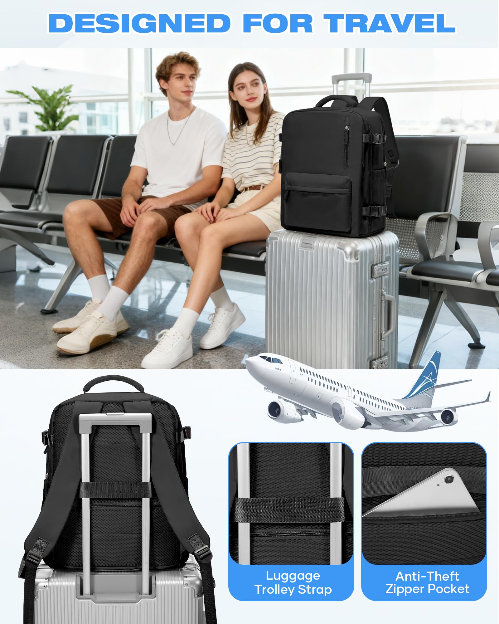 SZLX Sac à Dos Sous Vide Voyage 40x30x20 avec pompe Bagage Cabine 40x30x20 pour Ryanair Wizz air Bagage à Main Femme Sac à Dos pour Ordinateur Portable 14 Pouces Homme avec Compartiment à chaussures