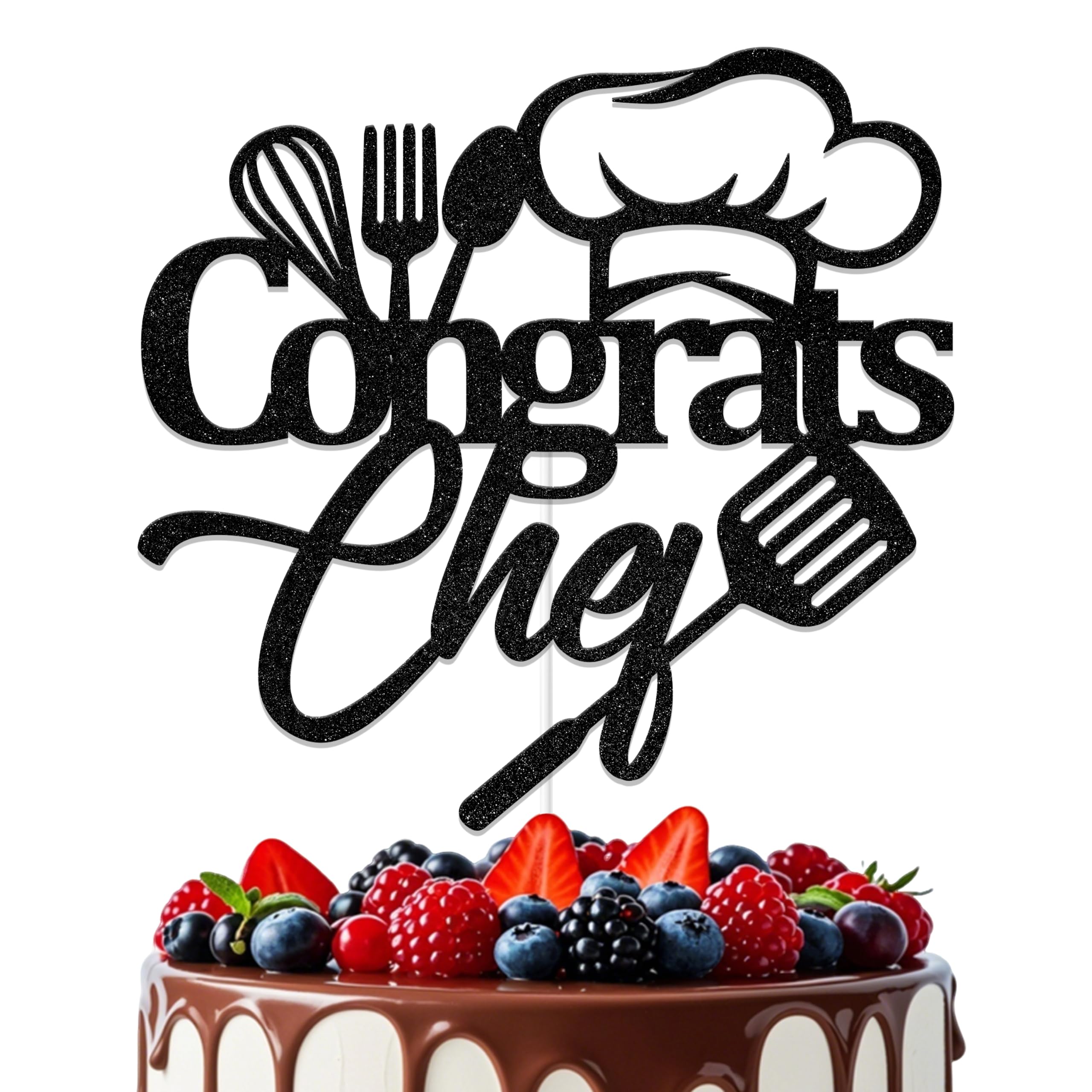 Aumccxz Congrats Chef Cake Topper Chef Graduation Retirement Birthday Appreciation Party Decorations Congrats Grad Decorations Black