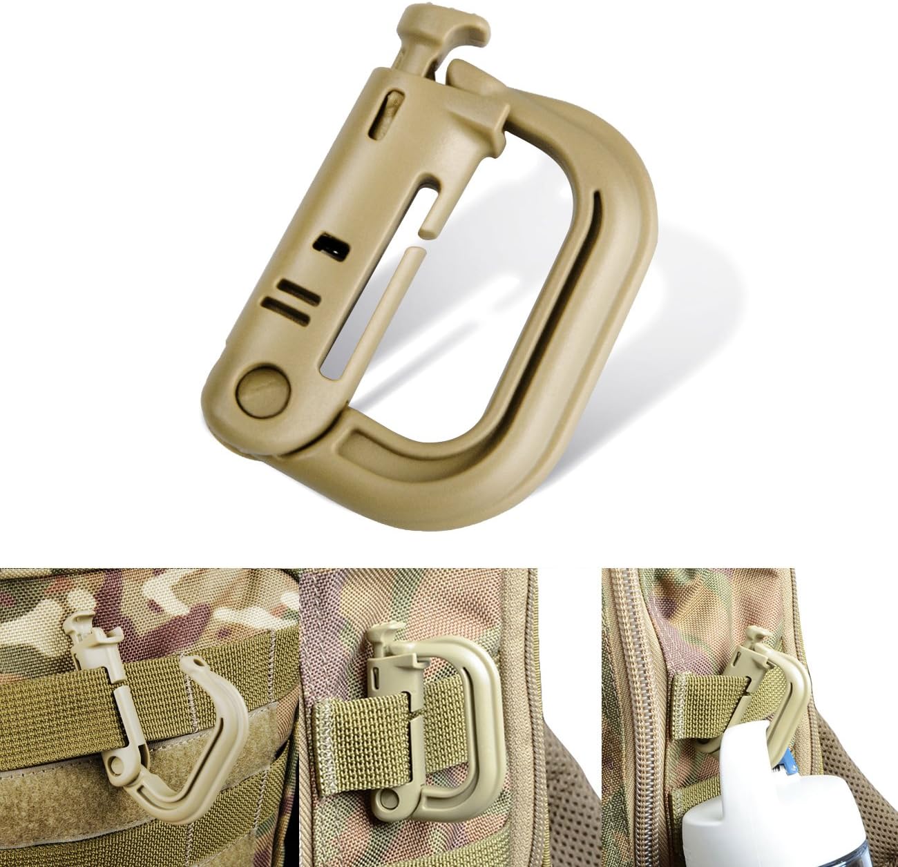 DYZD Tactical Gear ABS Plastic Molle D Ring Shape Buckle, Super-Handy Spring Snap Key Chain Clip Hook Screw Lock Buckle(4PCS)