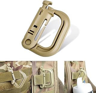 Tactical Gear ABS Plastic Molle D Ring Shape Buckle, Super-Handy Spring Snap Key Chain Clip Hook Screw Lock Buckle 4PCS (Khaki)