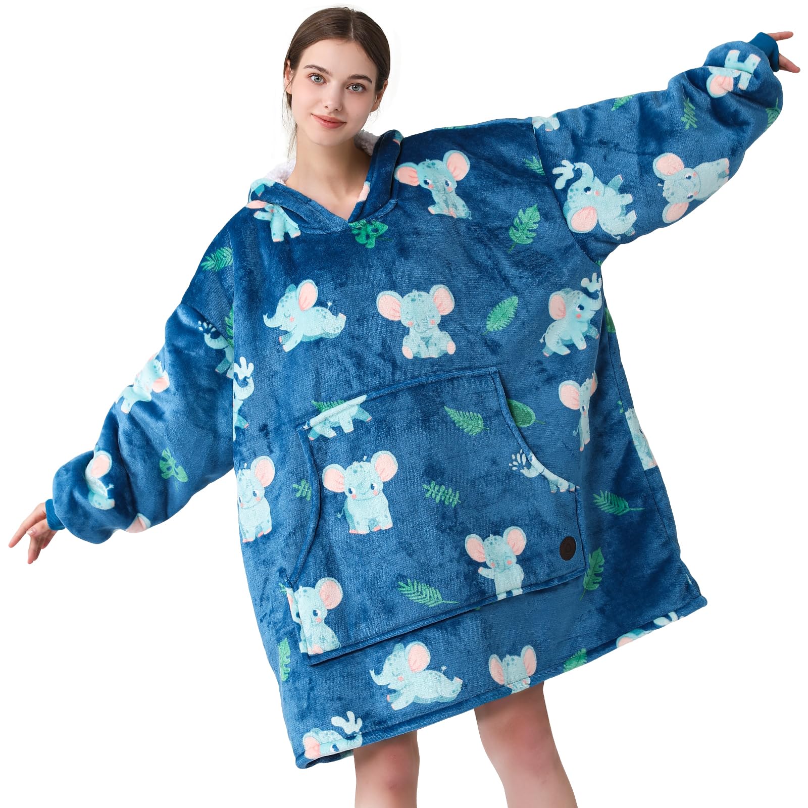 THREE POODLE Oversized Blanket Hoodie, Sherpa Fleece Wearable Blanket Sweatshirt for Adults Kids, Warm Soft Cozy Hooded Blanket Women Men Kids, One Size Fit All — image 1