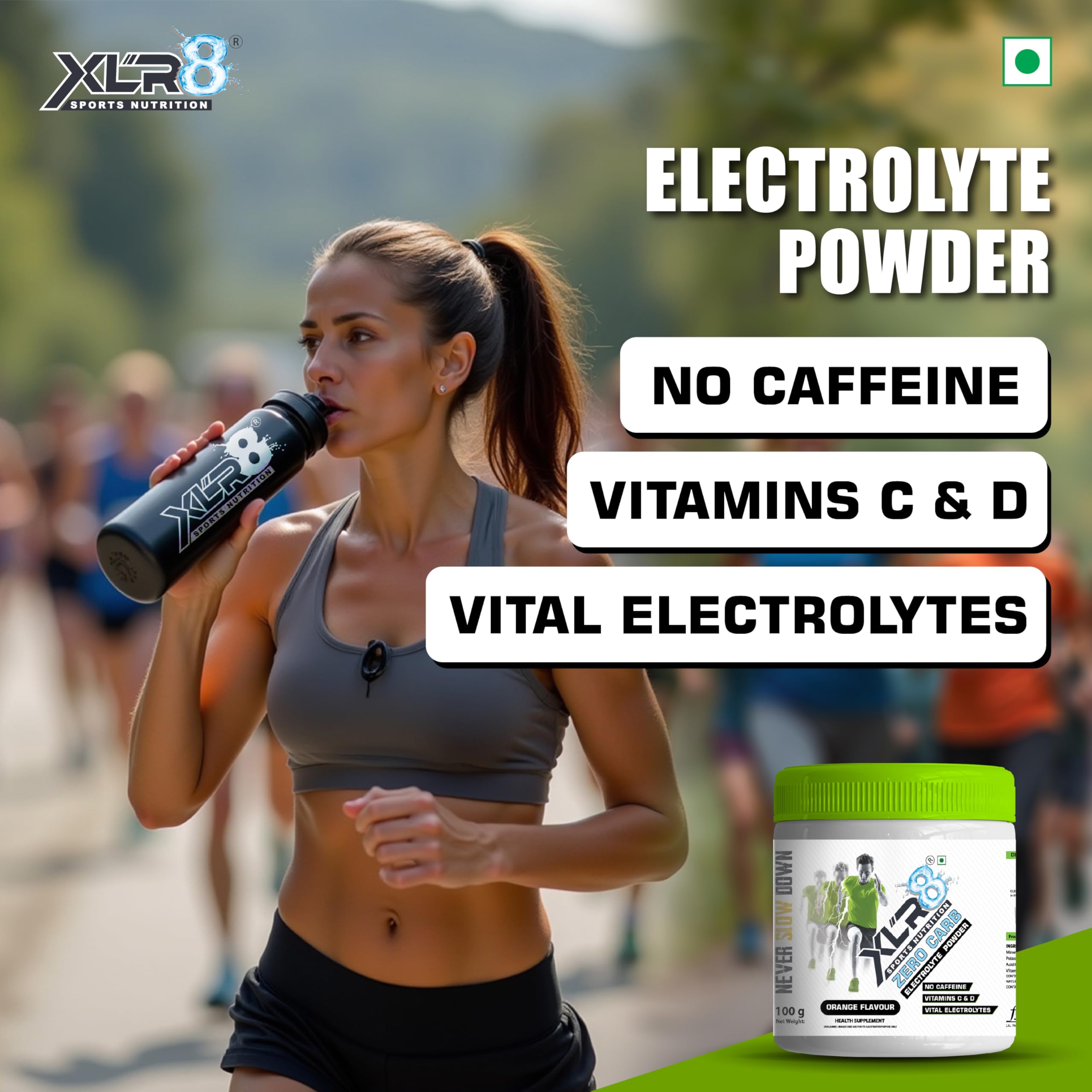 XLR8 Zero Carb Electrolytes Powder | Instant Hydration Drink with Zero Added Sugar | Sodium, Potassium, Magnesium, Zinc, Vitamin C & D | 100g | Orange 4
