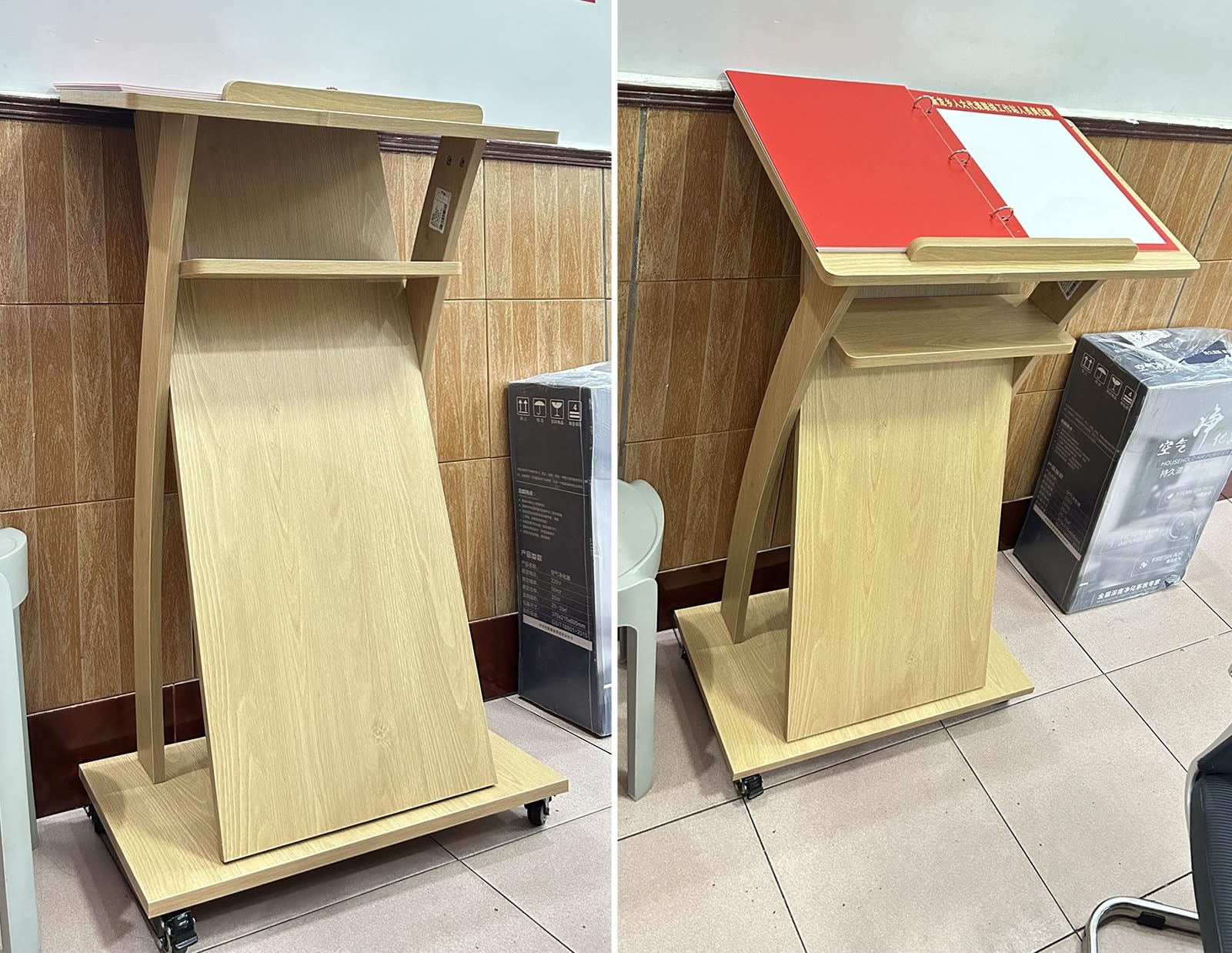 Regulowany drewniany stojak na podium nowoczesny przenośny mównica do szkół i wydarzeń wszechstronny prezent biurko do nauczania i szkolenia łatwy w transporcie