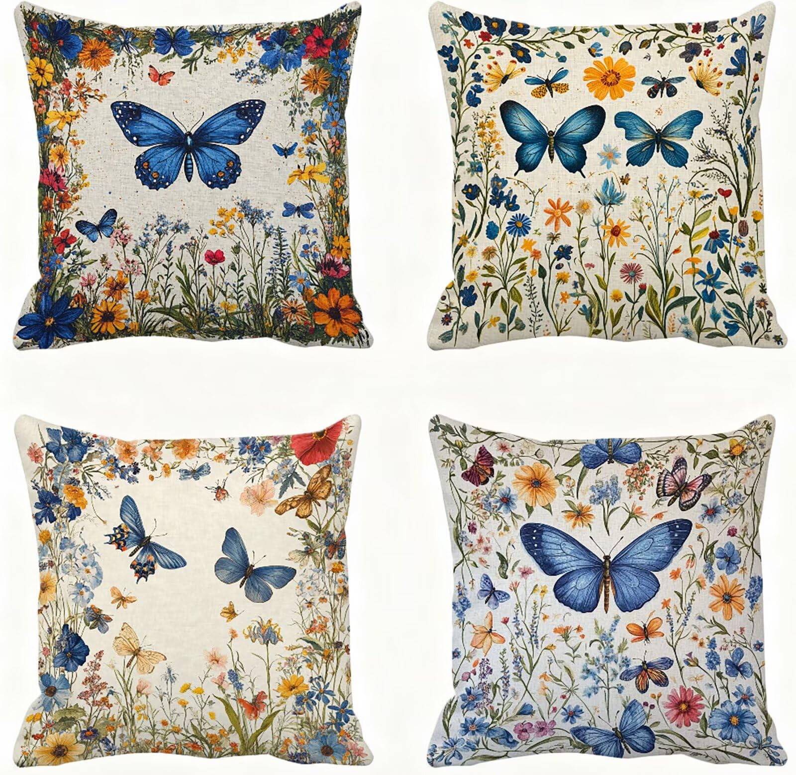 Coussin canape maison chambre taie d'oreiller carrées 60x60 bleu papillon lot