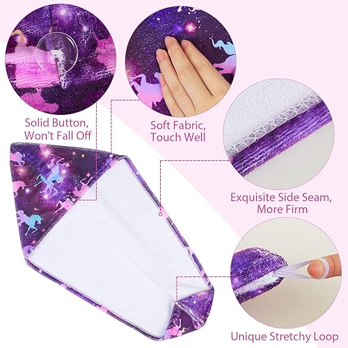 Vista 22 de Basumee Toalla de microfibra para el cabello para niños, paquete de 2 toallas de pelo de secado rápido con turbantes para cabello húmedo, toalla