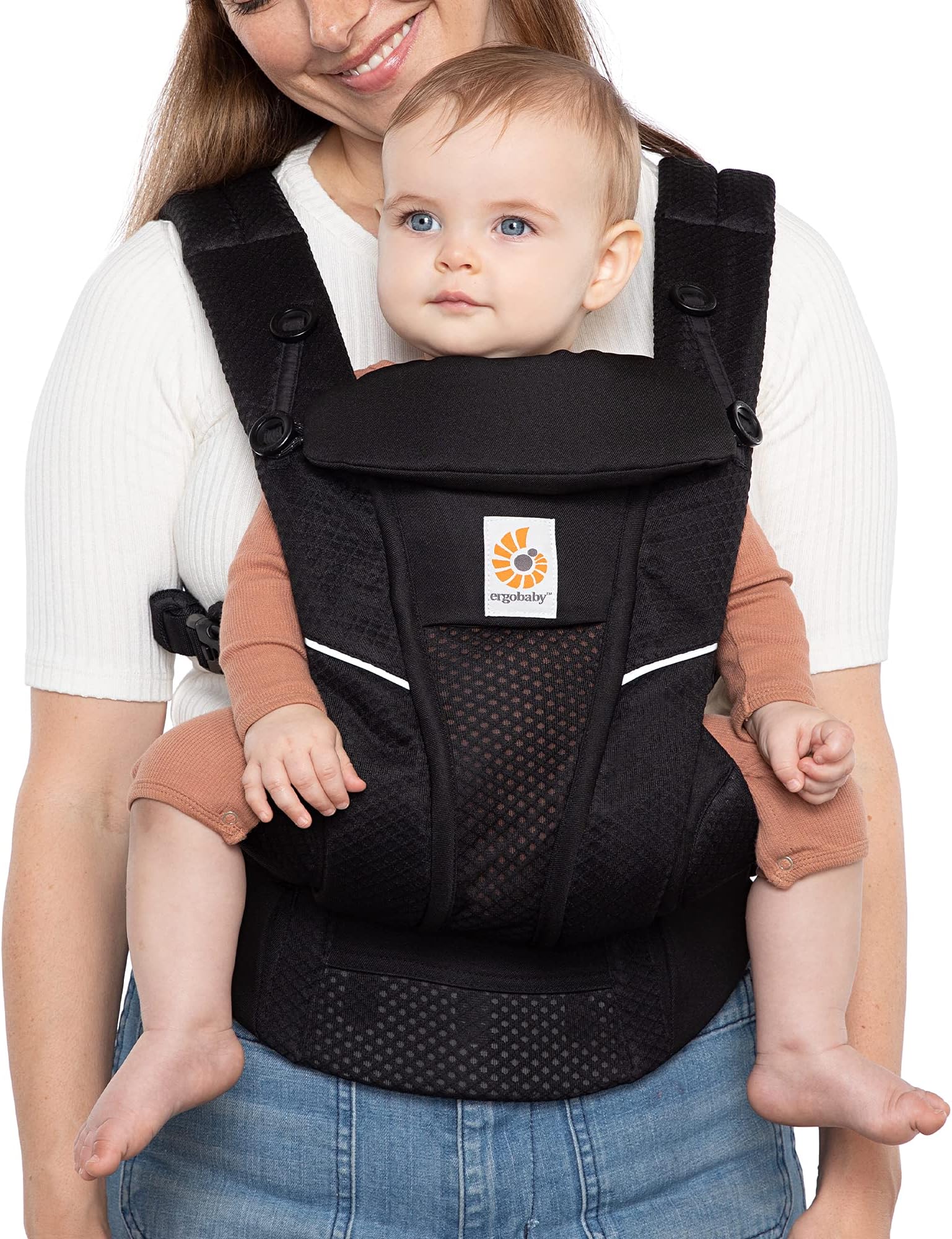 Ergobaby Omni Breeze All Carry Positions Breathable Mesh Baby Carrier with Enhanced Lumbar Support & Airflow, Onyx Black