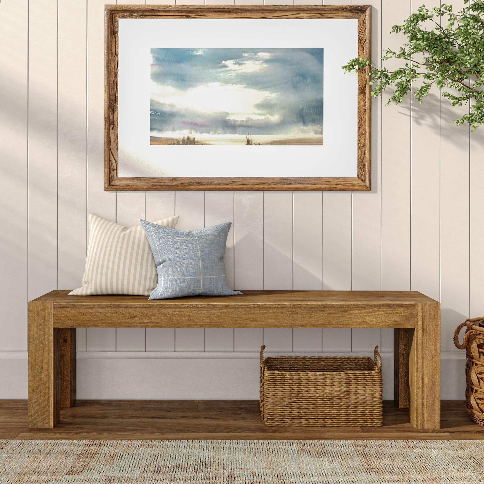 Plank+Beam Camden Dining Bench, 58 Inch, Rustic Barnwood | Low-VOC Finish, Rustic Finish, Solid Wood