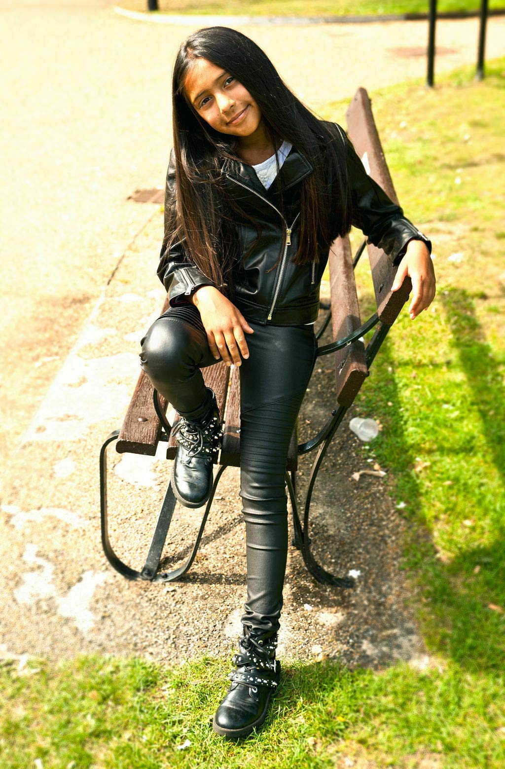 Infinity Leather Chaquetas Para Niños Chaqueta de 100% Cuero de Diseñador Para Niñas Abrigos de Motorista Con Cremallera (1-13 Años)