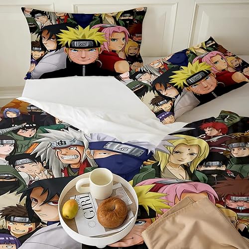 Miniatura 3 de Juego de funda de edredón de 3 piezas de anime japonés ultra suave, transpirable, con estampado 3D de microfibra con dibujos animados, con 2 fundas
