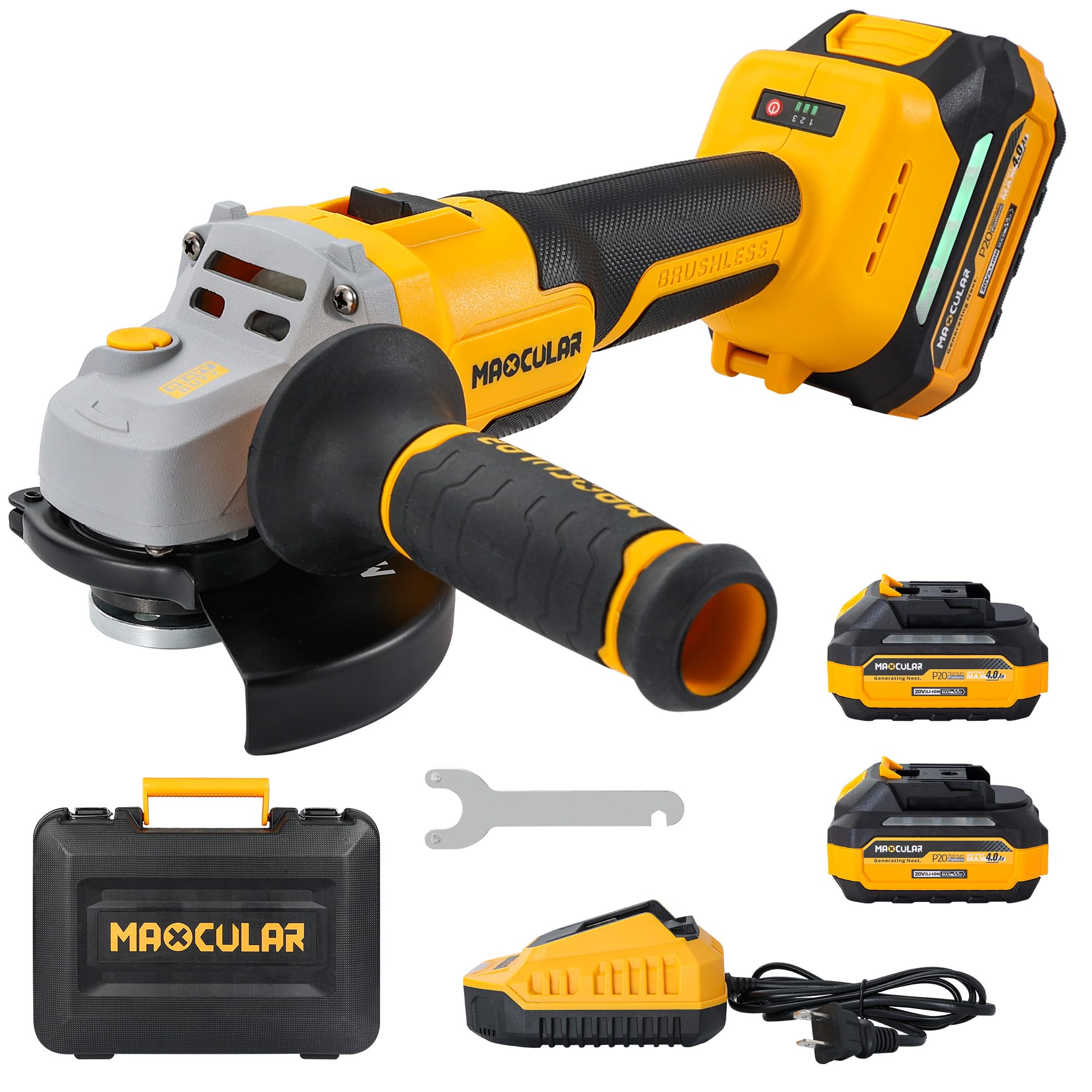 MAXCULAR Cordless Angle Grinder with 2x4.0 AH Batteries,Grinder Tool ...