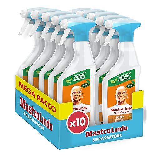 Immagine del prodotto Mastro Lindo Detersivo Sgrassatore Spray Cucina, 10 Confezioni (10 x 500ml), Fragranza Agrumi, Rimuove Fino al 100% di Sporco e Bruciato, Zero Graffi, Ingredienti di Origine Vegetale