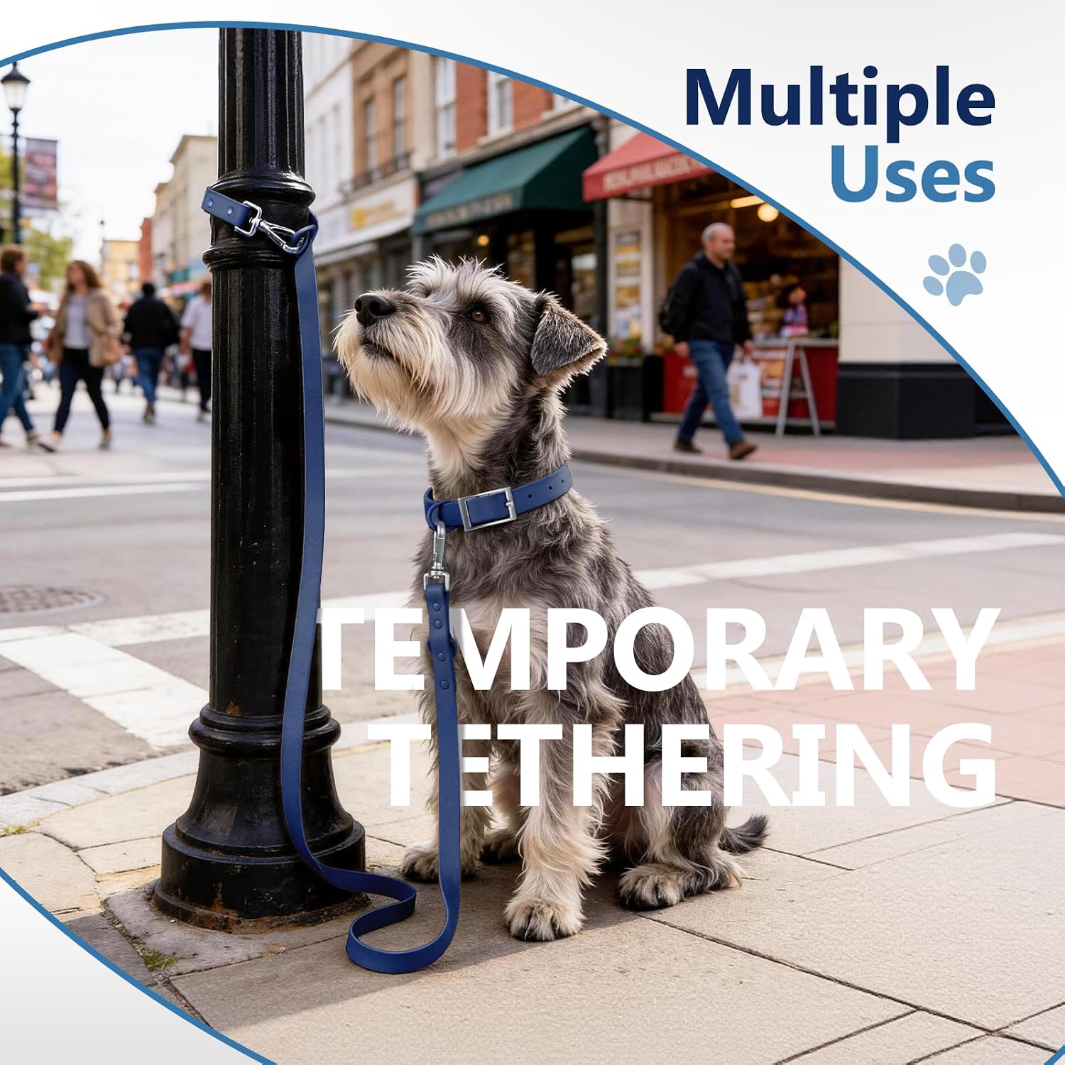 Waterproof Dog Leash, Easy to Clean, Blue PVC Leash with Multifunctional Dual Hooks, Adjustable 3ft-6ft for Walking, Heel Training, Swimming (Navy Blue)