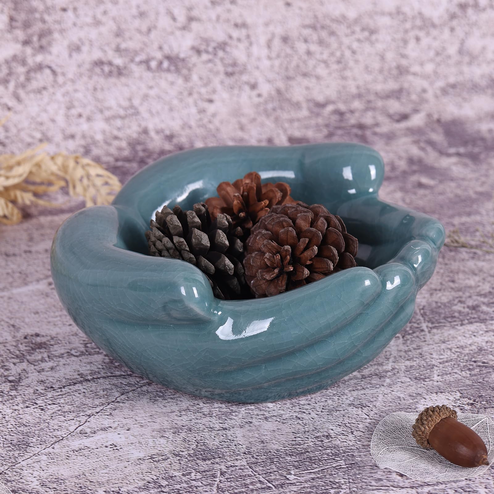 orenm Ceramic Hand Bowl Sculpture,Offering Hands Dish Candy Holder,for Crystal Rock Holder, Office,Key Bowl For Entryway Table,for Shaped Succulent Planter Pot Blue Decorative Bowl