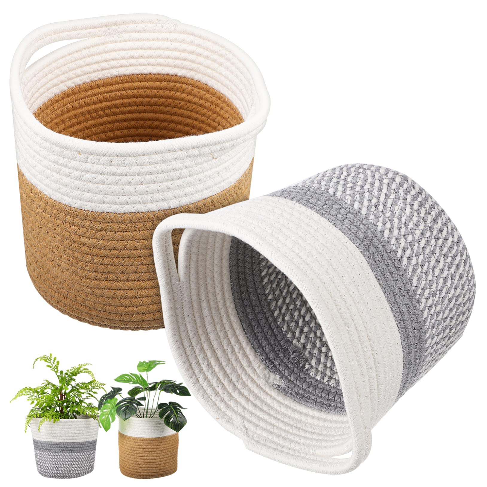 Paniers tressés corde de coton rangement jouets et cache-pot de fleurs