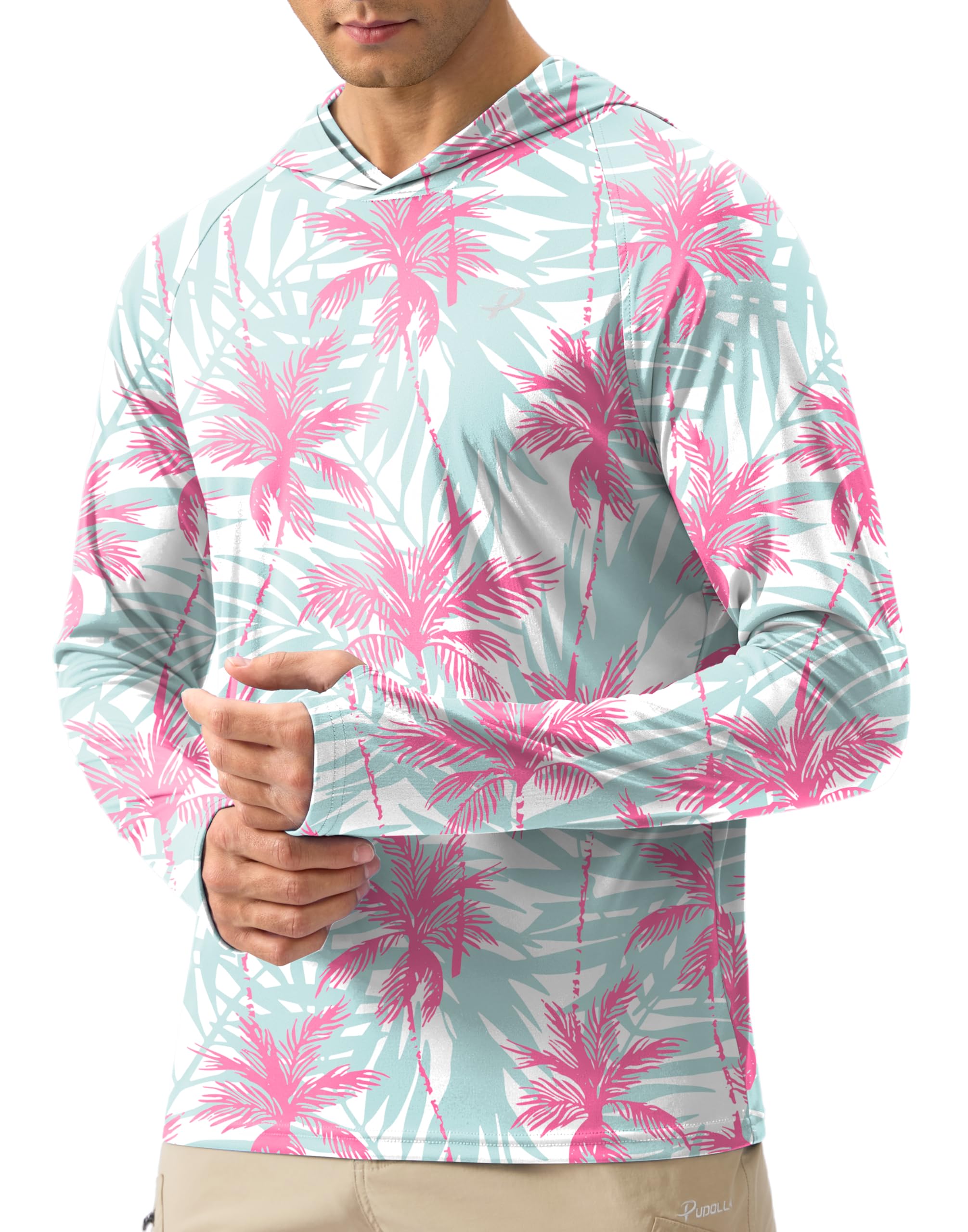 Pudolla Men's Sun Protection Hoodie Shirts UPF 50+ Rash Guard SPF Long Sleeve Fishing Shirt for Men Swim Hiking Boating