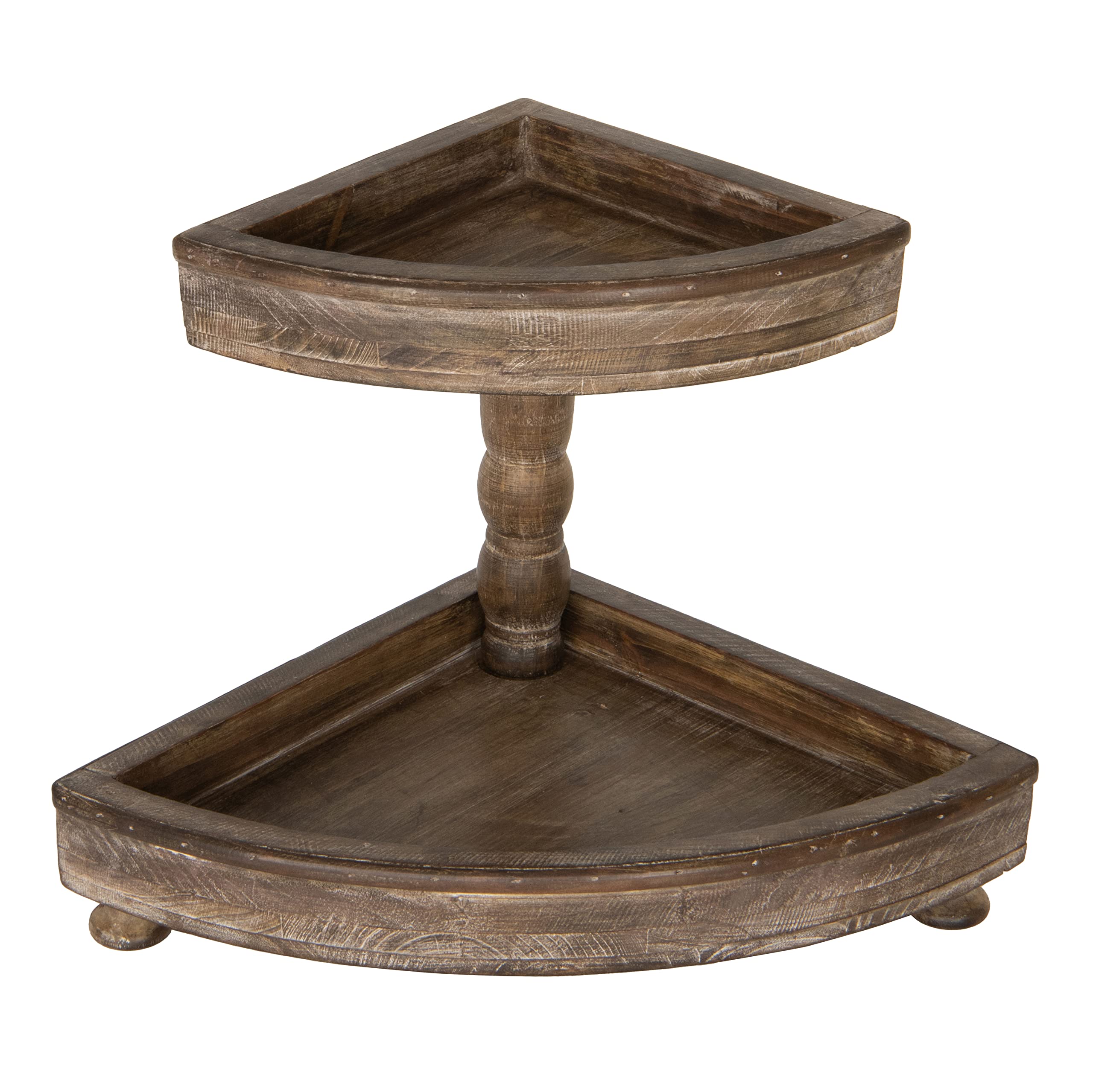 Corner Round Tiered Tray Stand 2 Tier Tray Stand Small Farmhouse Kitchen Decor Coffee Corner Counter Shelf Kitchen Counter Farmhouse Decor Rustic Home Decor Brown Wood Wooden Two Tiered Tray Decor