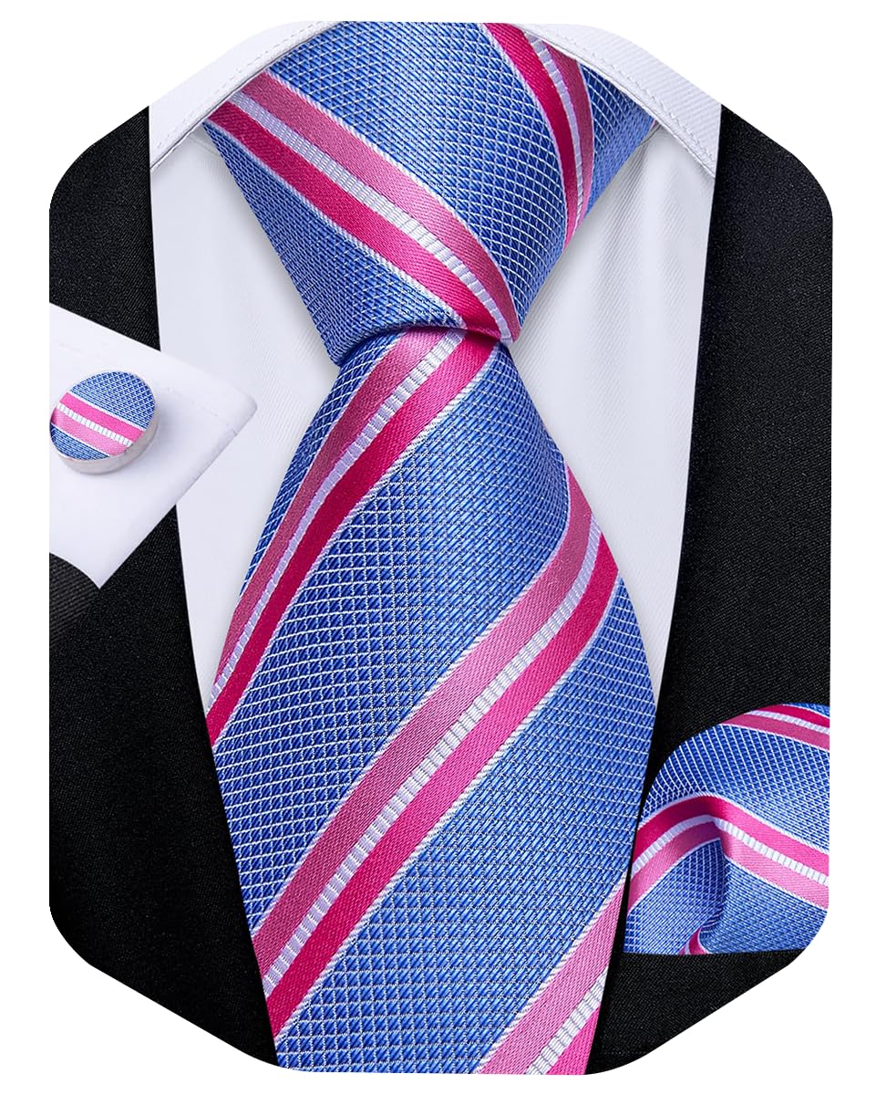 DiBanGu Striped Ties for Men Silk Woven Plaid Necktie | Classic Stripe Pattern,Soft Silk,Wear-resistant,Pocket Square and Cufflinks,Great Gift for Birthday,Business,Meeting