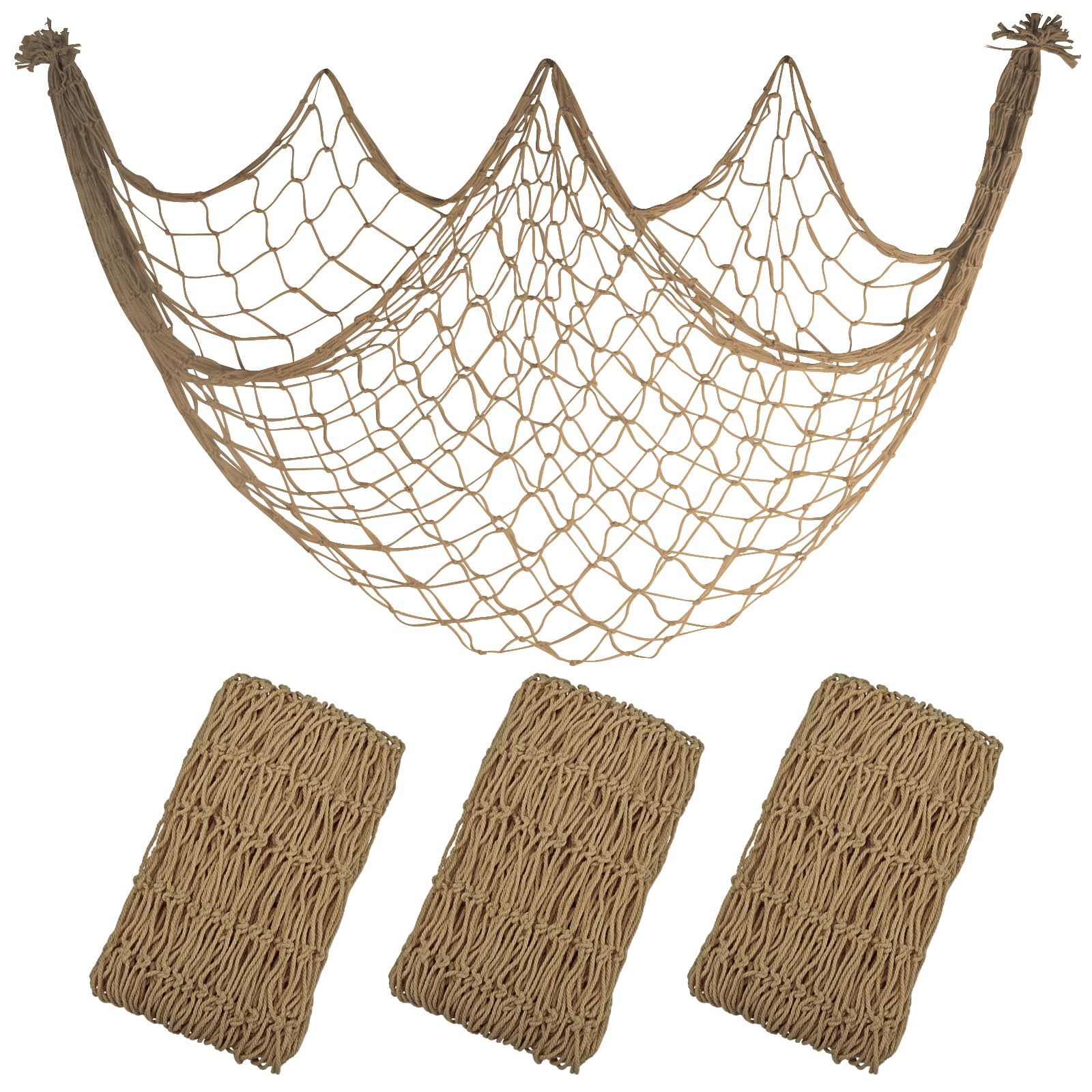 3 Pack Fish Net Decorations, 80x40 Inch Brown Decorative Fishing Nets Decor