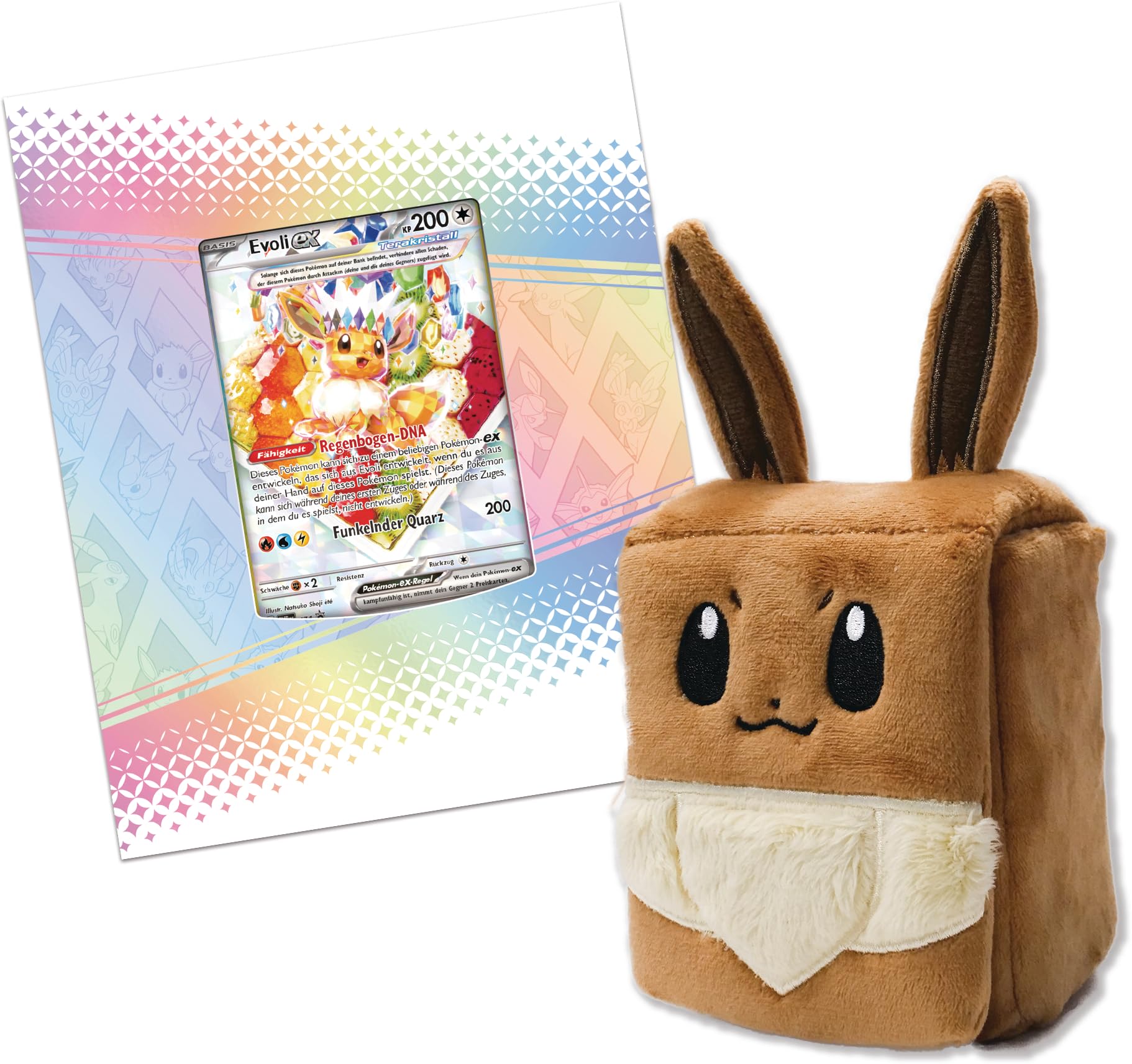 Pokémon-Sammelkartenspiel: Super-Premium-Kollektion Karmesin & Purpur – Prismatische Entwicklungen (1 holografische Vollbild-Promokarte,1 Flauschige Evoli-Deckbox & 15 Boosterpacks)
