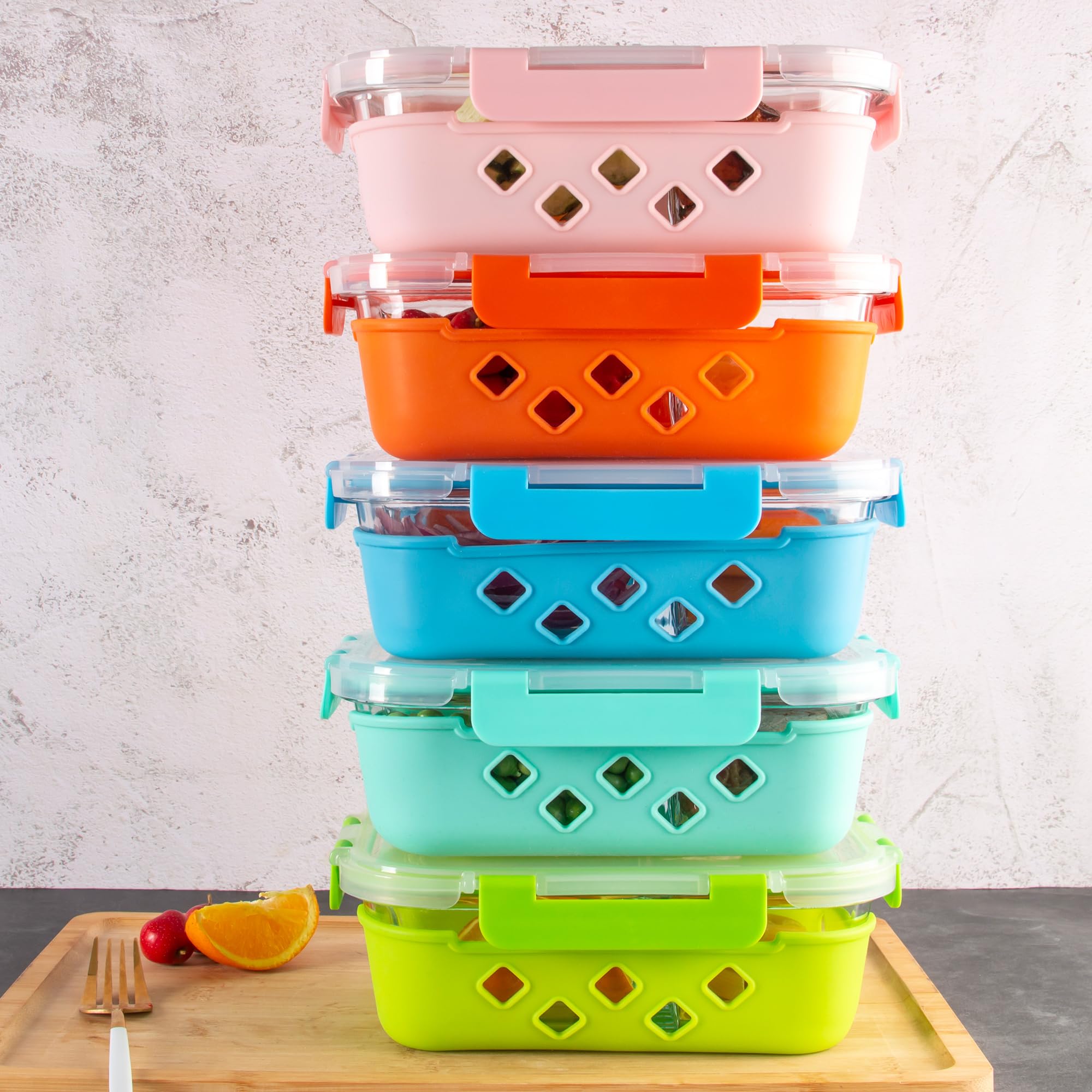 5 paquetes de recipientes de vidrio de 30 onzas para preparación de comidas, recipientes de vidrio para almacenamiento de alimentos con tapas, cajas bento de vidrio herméticas, aptos para horno,