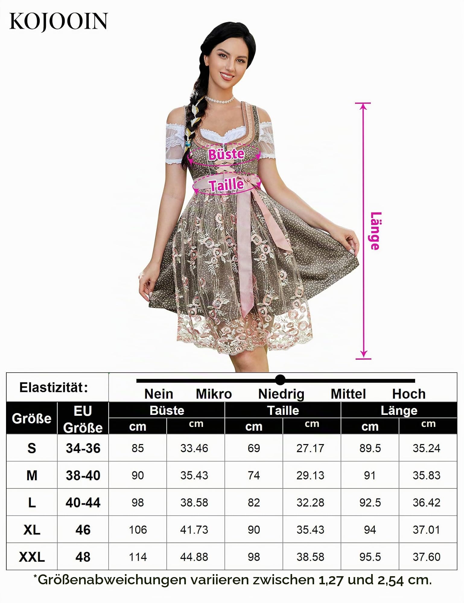 Kojooin Damen Trachtenkleid 3tlg.Dirndl Midi Kleid mit 3D Drucken für Oktoberfest-DREI Teilig: Kleid – Bild 6