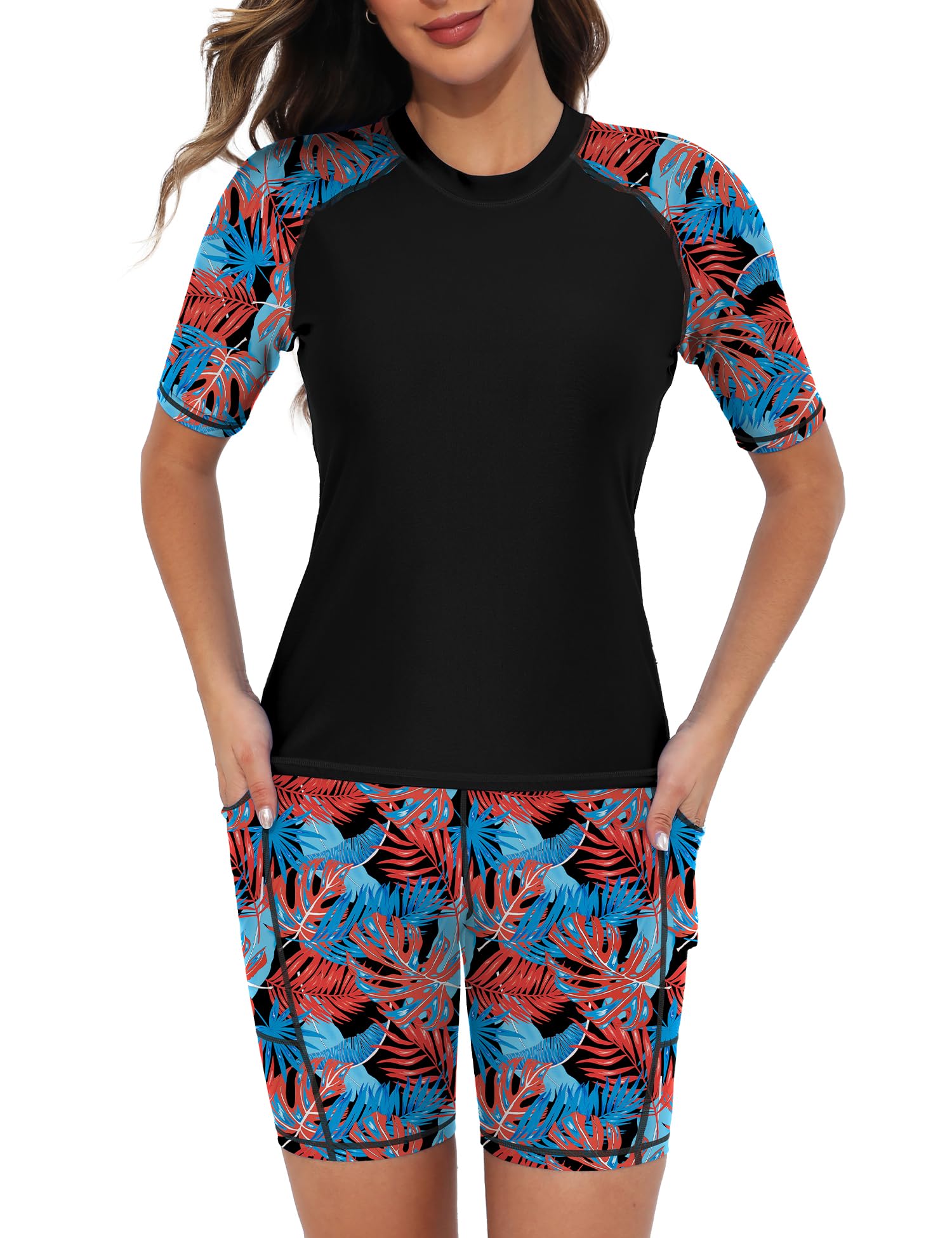 Tournesol Women's Two Piece Rash Guard Short Sleeve UPF 50+ Swim Shirts