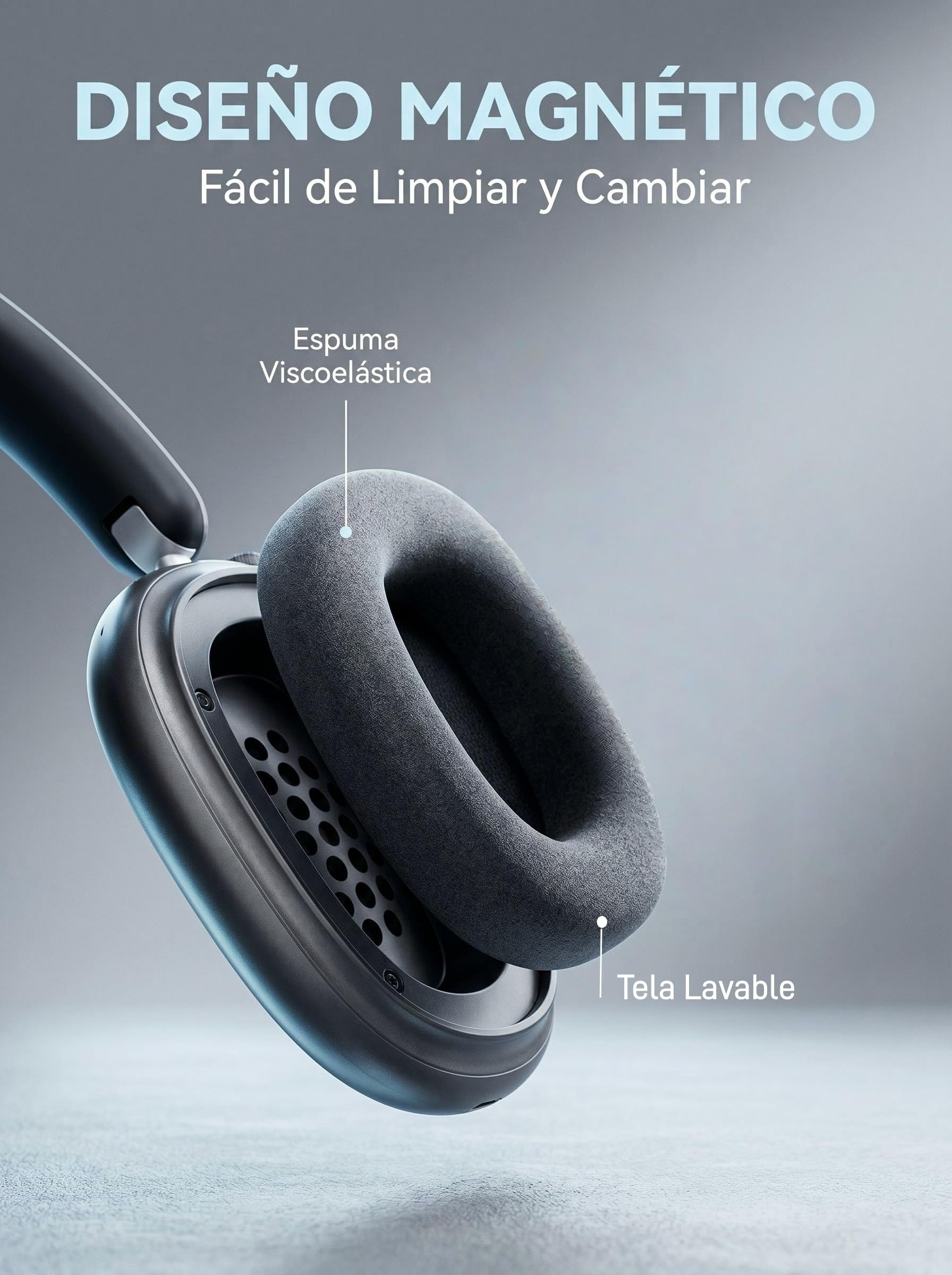 Next Destination ND905-ANC Auriculares Inalámbricos de Diadema Bluetooth 5.4 Cancelación de Ruido Activa 40H Autonomía Bajo Potente Cascos con Micrófonos para Llamadas Almohadas Magnéticas Negro