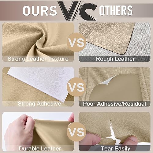 Miniatura 5 de Kit de parches de reparación de cuero autoadhesivo, 31 x 16 pulgadas, cinta de reparación de cuero de vinilo grande para muebles, asiento de