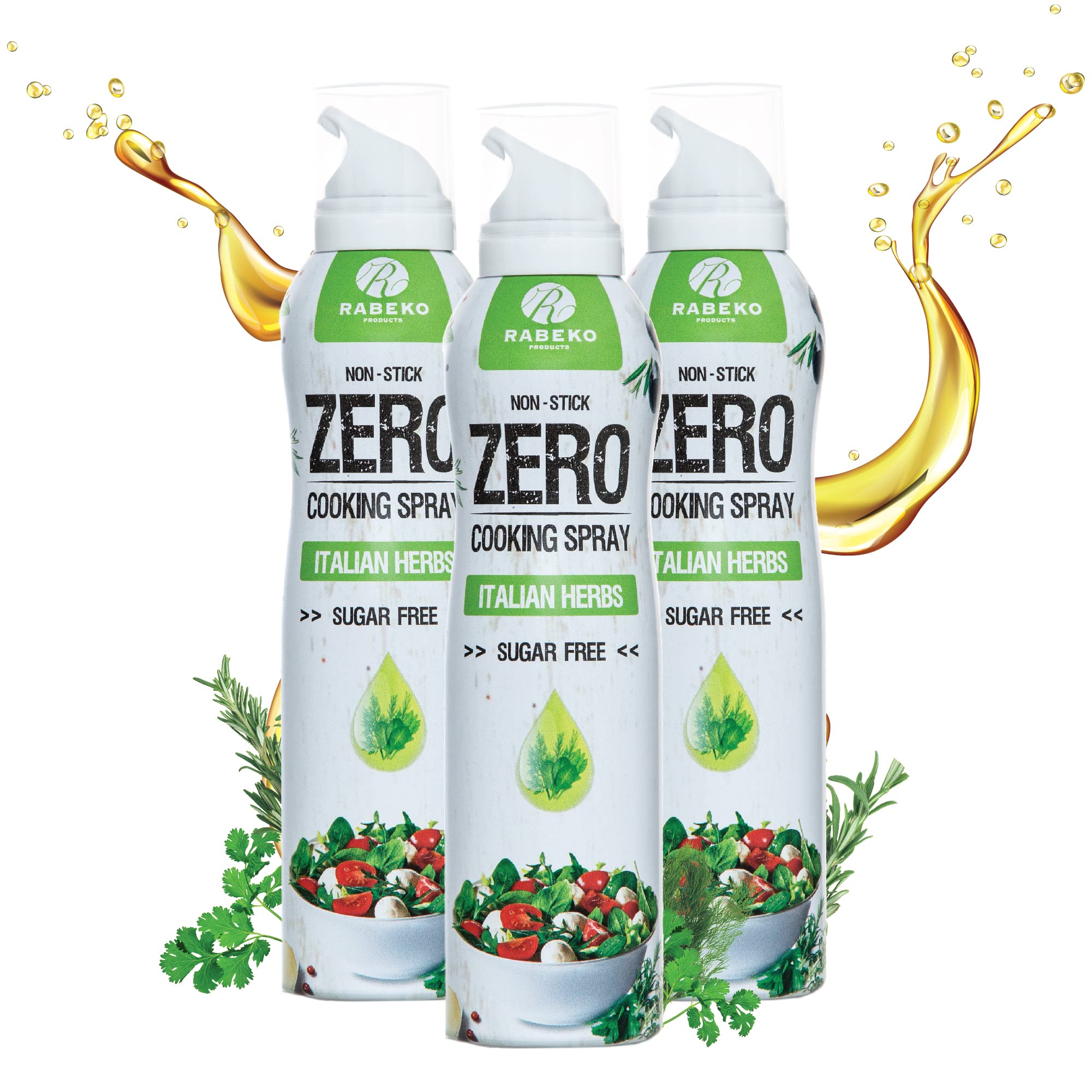 Rabeko Zero spray para cocinar bajo en calorías | HIERBAS ITALIANAS | 800 raciones, 2 kcal por pulverización | Spray para freír, asar y hornear | sin aditivos, sin azúcar|sin gluten 2 x 200ml — view 14