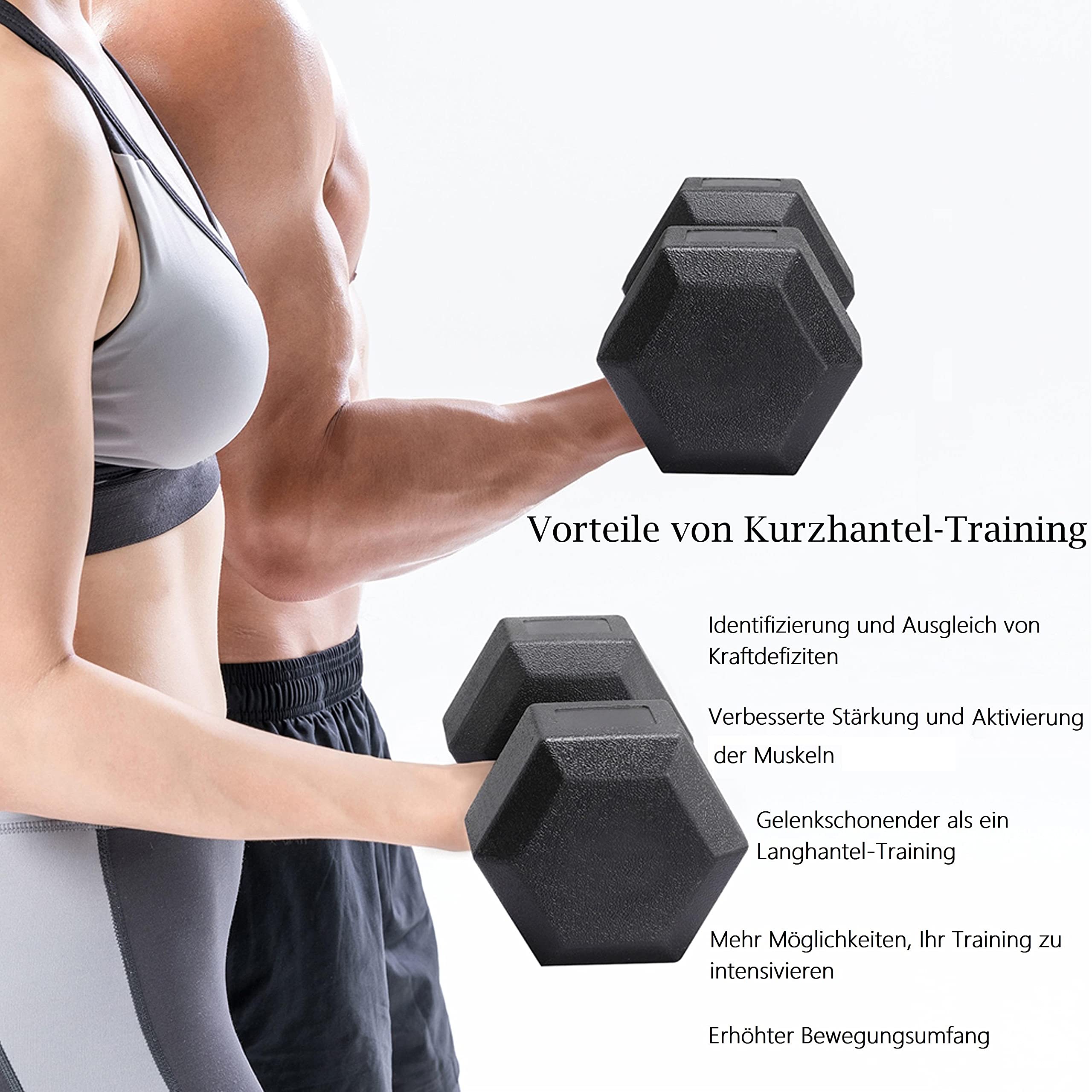 Yaheetech Zestaw 2 hantli krótkich 10 kg, ?eliwne hantle sze?ciok?tne do aerobiku, gimnastyki i fitnessu