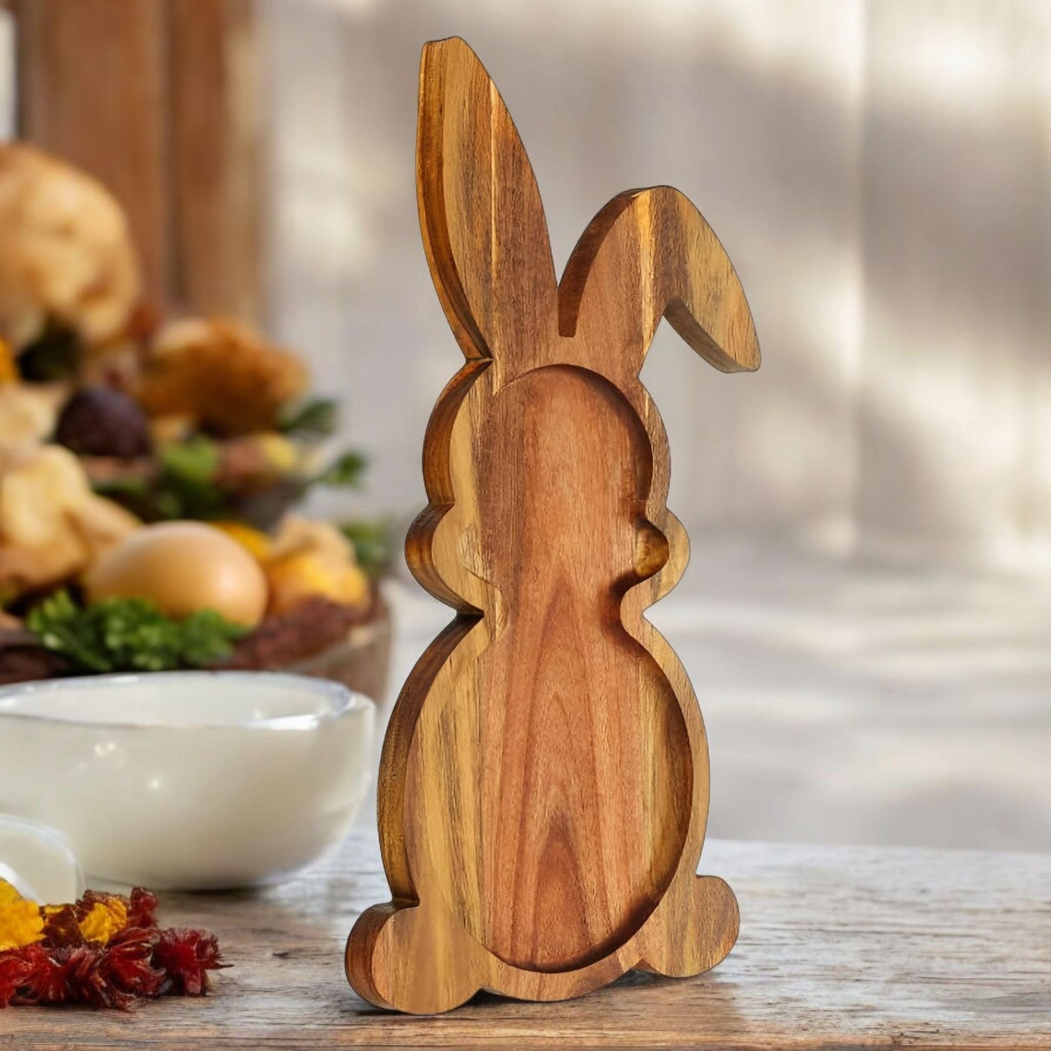 Farmhouse Bunny Serving Wood Trays (Set of 1),Nesting Rabbit-Shaped Wooden Charcuterie Serving Platters for Easter or Spring Rustic Decorative