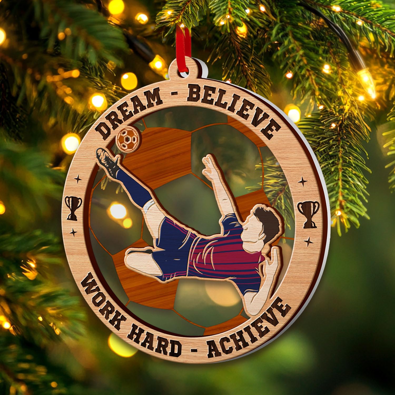 Soccer Lover Gift Ornament - 2 Layer Wood & Acrylic Christmas Tree Decor