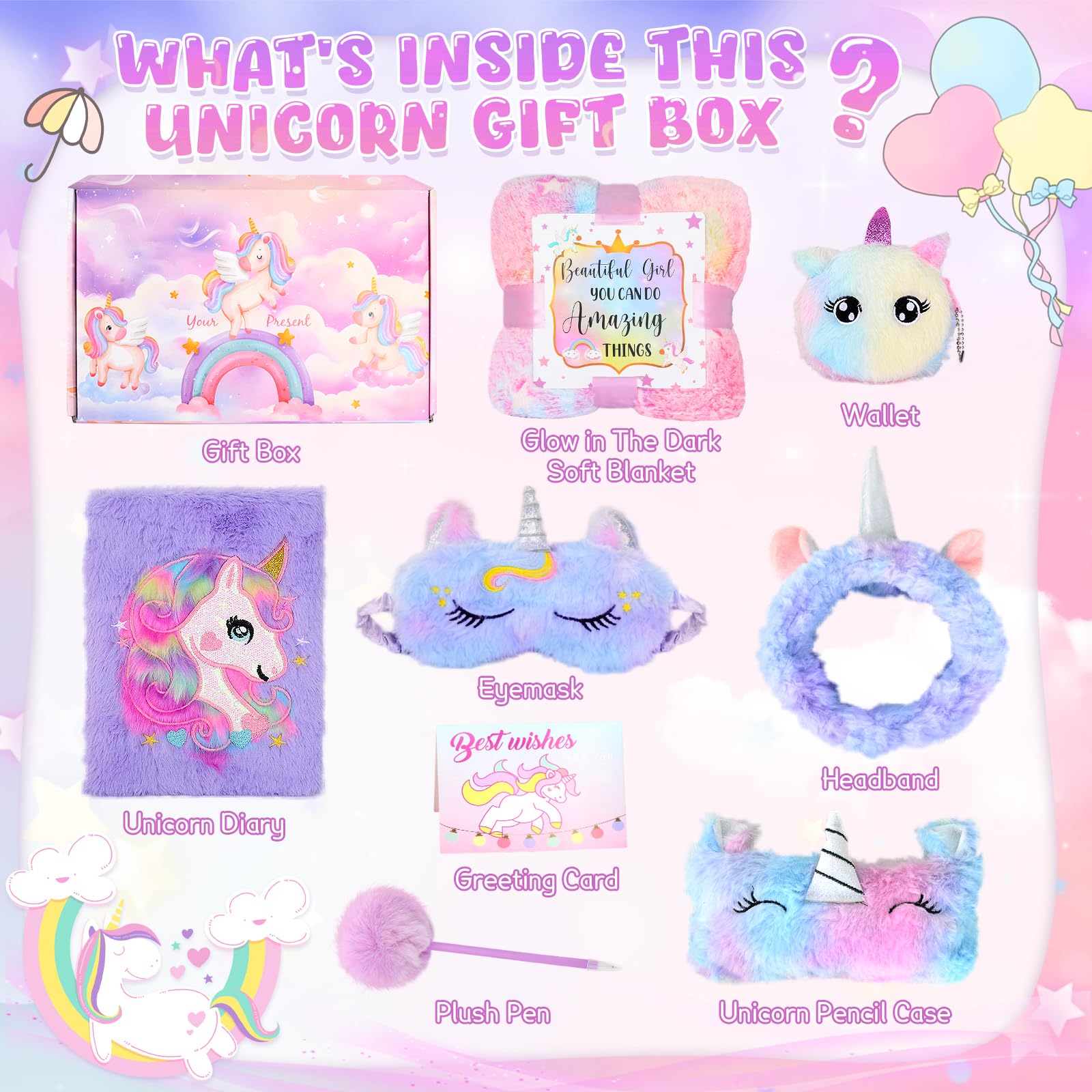 Einhorn Kuscheltier Geschenke für Mädchen 5-10 Jahre Leuchtende Plüsch Decke Federmäppchen