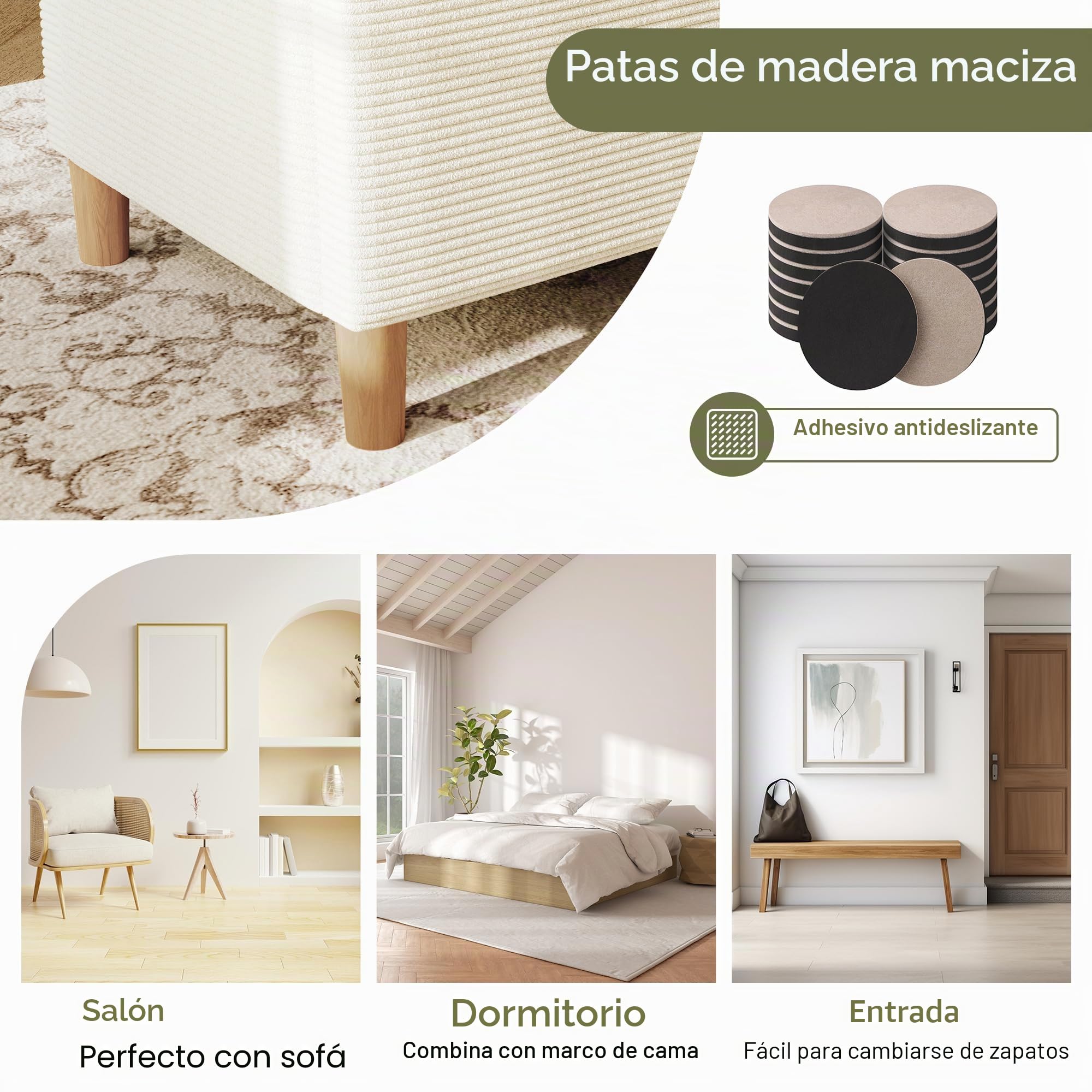 Moimhear Banco de cama con espacio de almacenamiento, banco acolchado con espacio de almacenamiento hidráulico, caja de almacenamiento, adecuado para dormitorio, salón y pasillo, beige, pana (175 x 38