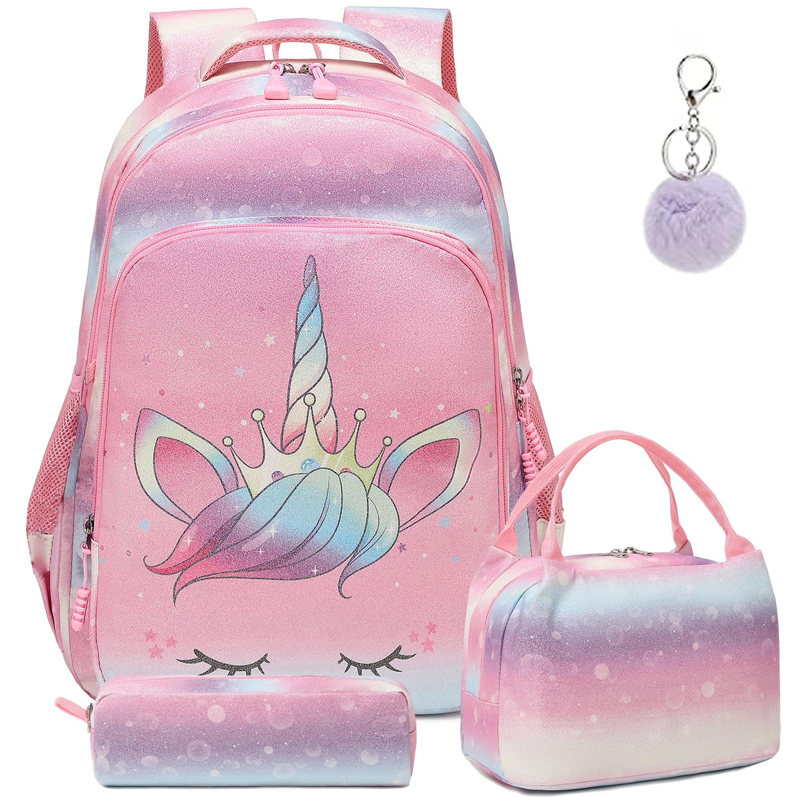 Kimwadalh Mochila Niña Escolar Mochila Niña Primaria Mochila Infantil Unicornio Glitter Backpack Sets de Mochila Escuela Chica Multicolor Mochila para niñas