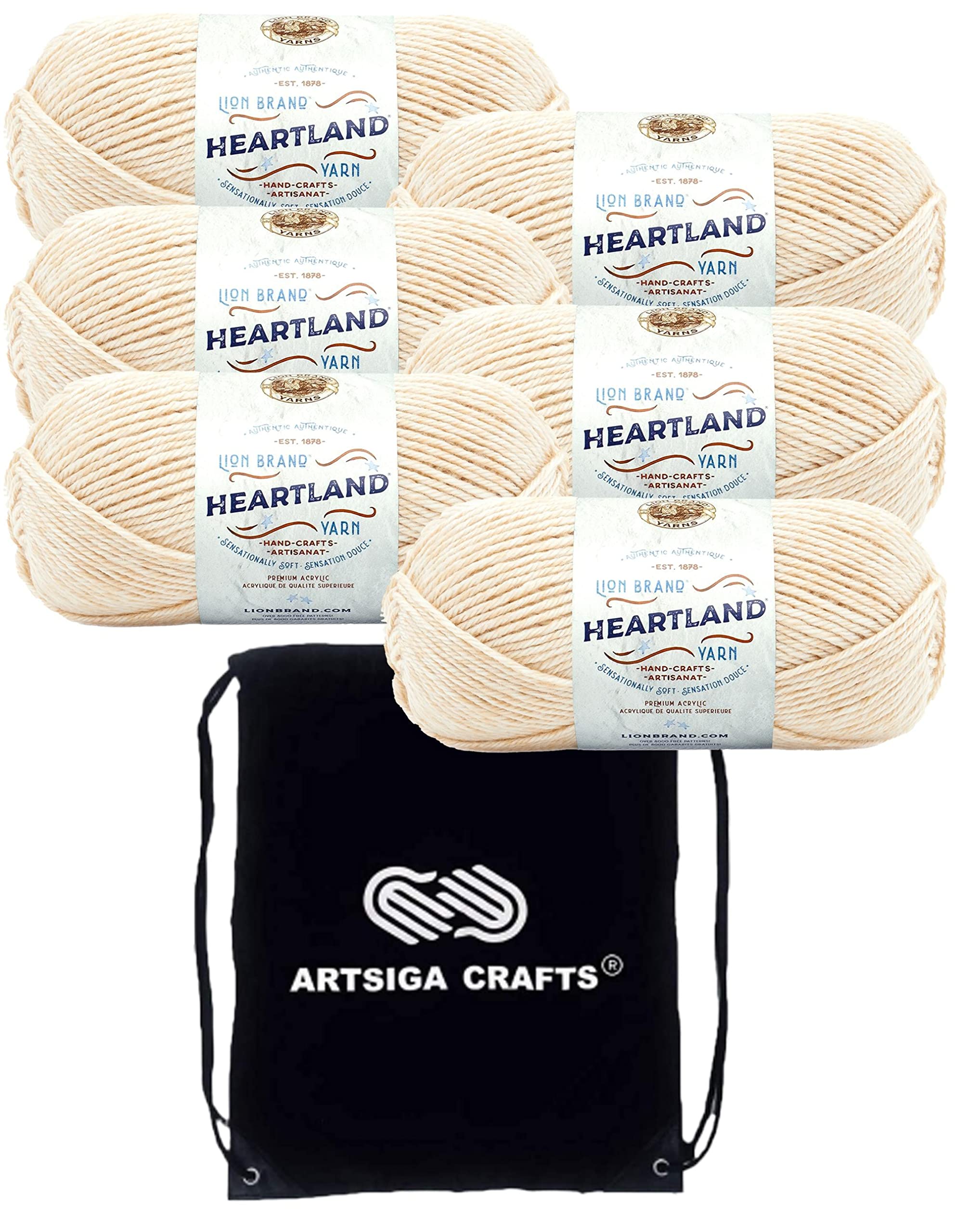 Fil à tricoter Lion Brand Heartland Acadia lot de 6 pelotes de fil acrylique doux numéro 4 avec sac