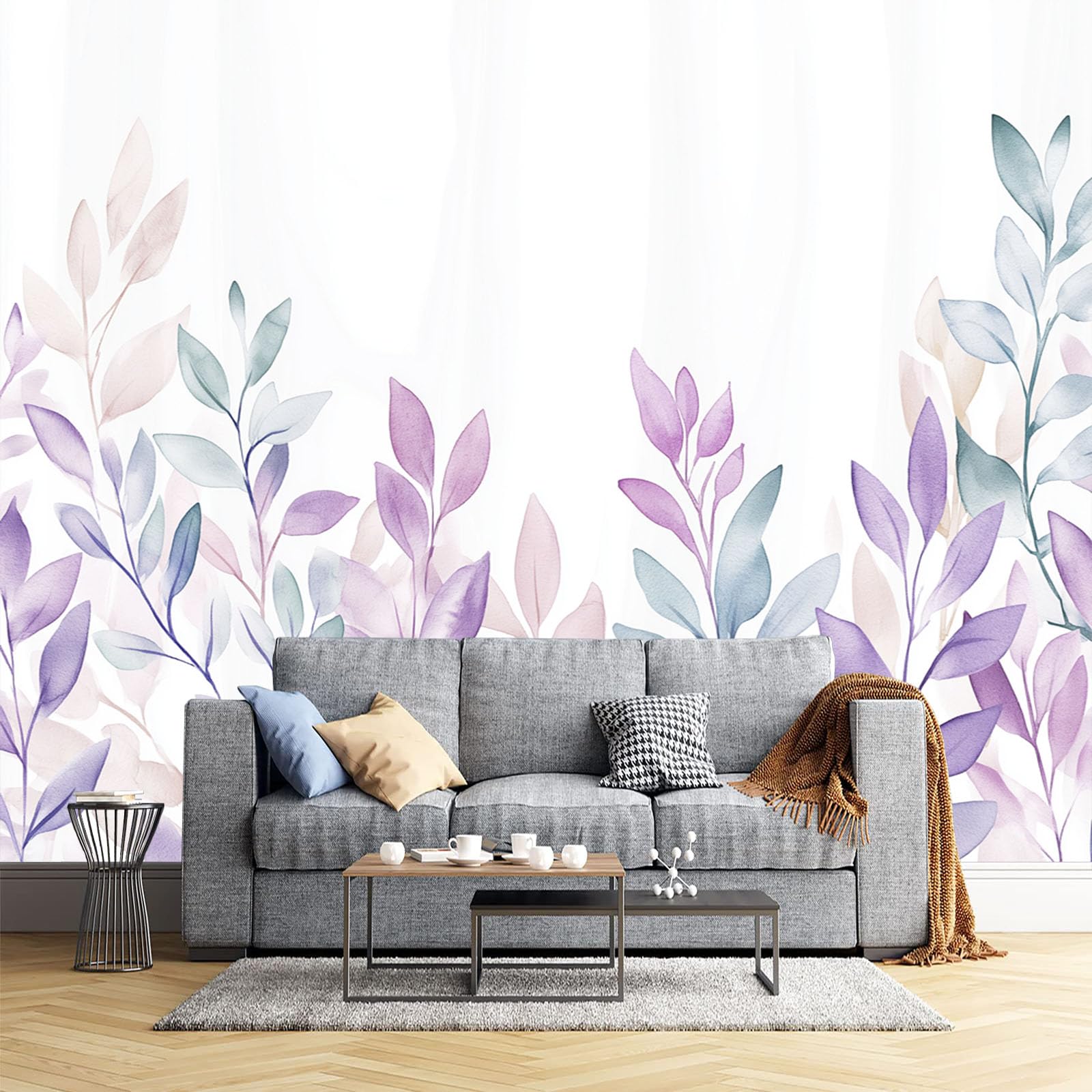 Papier peint branches à l'aquarelle pour masquer les grands murs vides