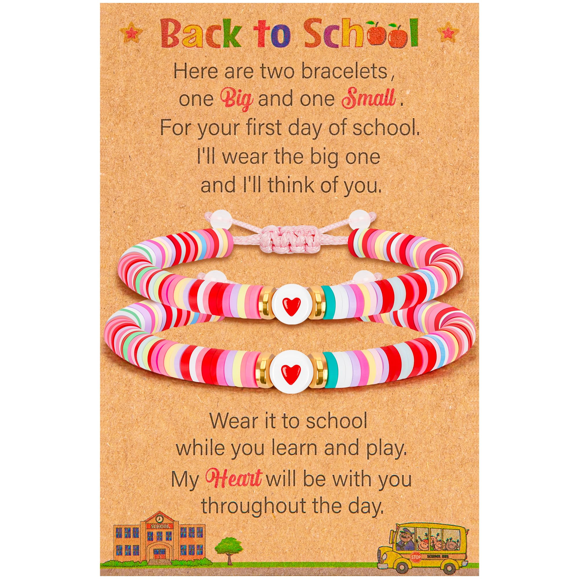 EOBOH Back to School Supplies, Back to School Bracelet Mommy and Me, Prek Matching Wish Bracelets Set, Adjustable Bracelet for Boys Girls Gifts Stuff Bulk